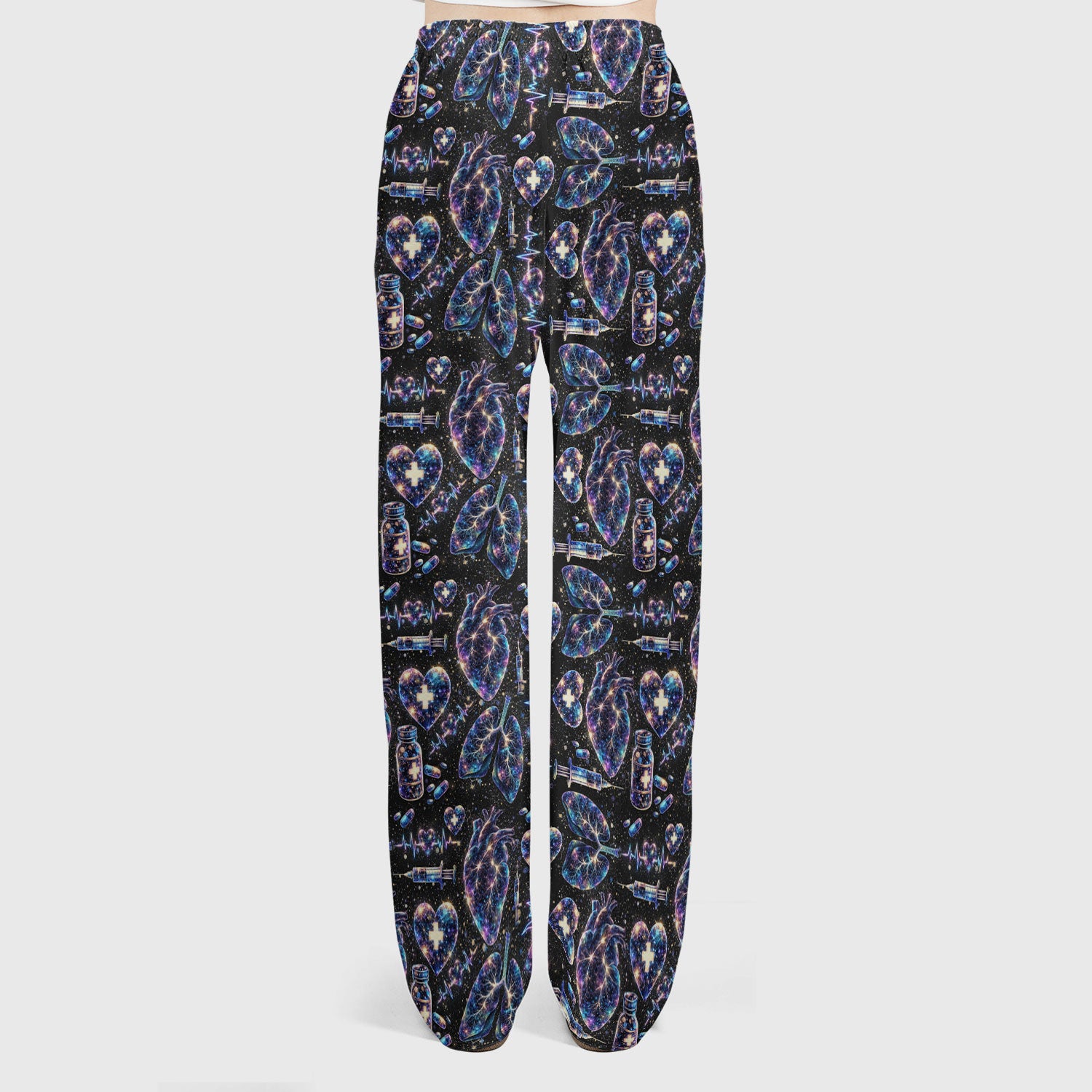 Galaxy Anatomical Heart Lung Syringe Print Scrub Set, Breathable Med Uniform