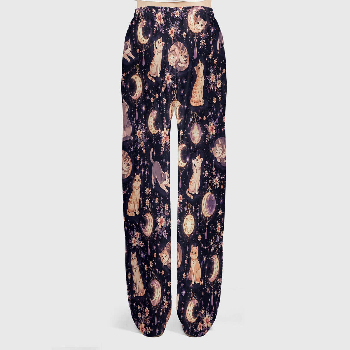 Celestial Cat Pattern Scrub Set, Scrub Pants and V Neck Top