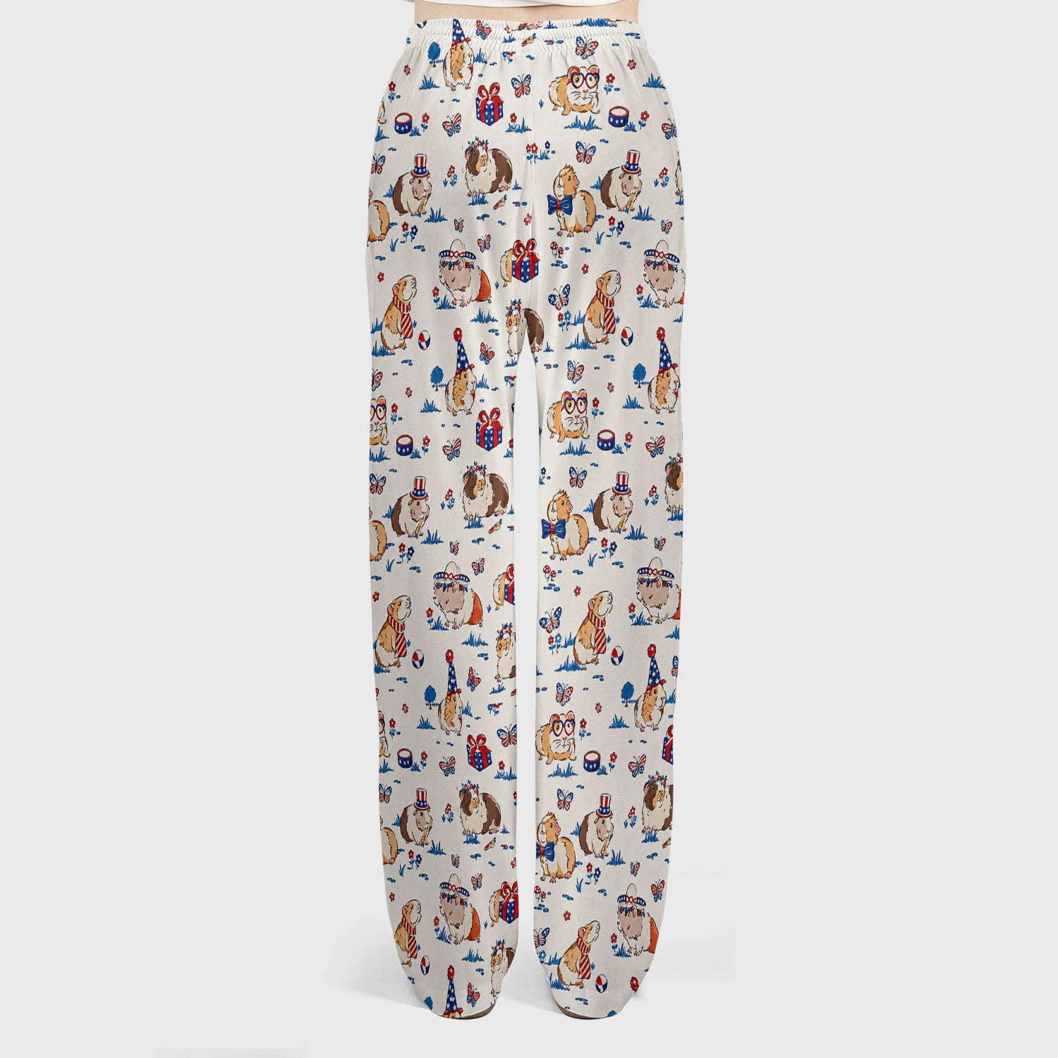 Patriotic Guinea Pig Celebration Pattern Scrub Set, Scrub Pants and V Neck Top