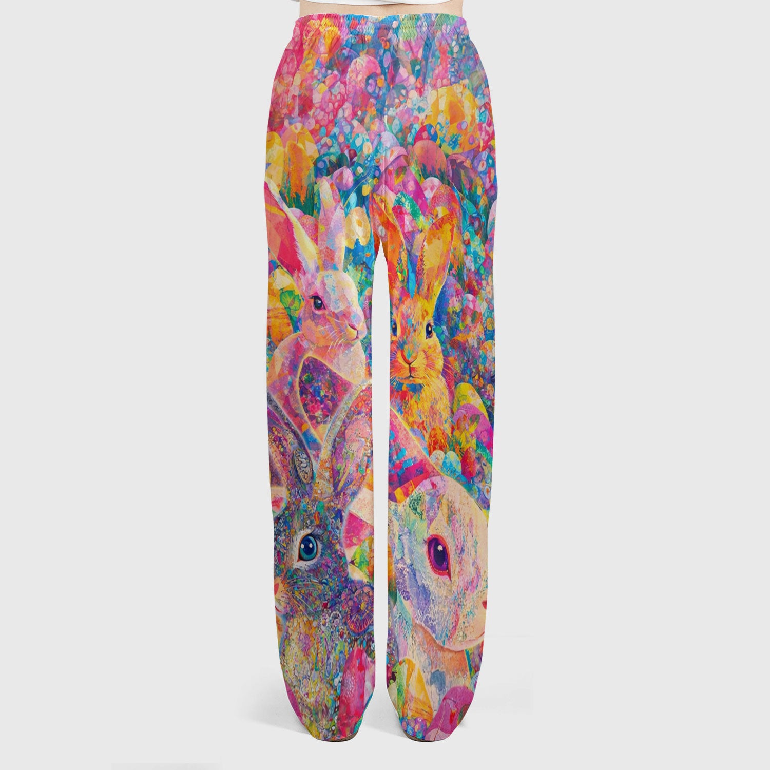 Colorful Artistic Bunny Print Women's Scrub Set, Breathable Med Uniform
