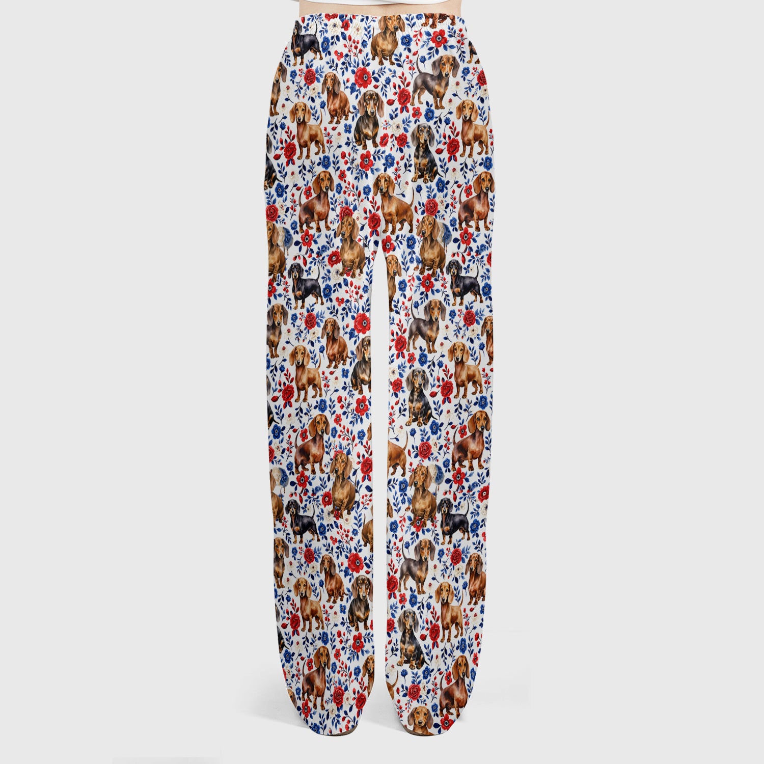 Floral Dachshund Nurse Pattern Scrub Set, Scrub Pants and V Neck Top