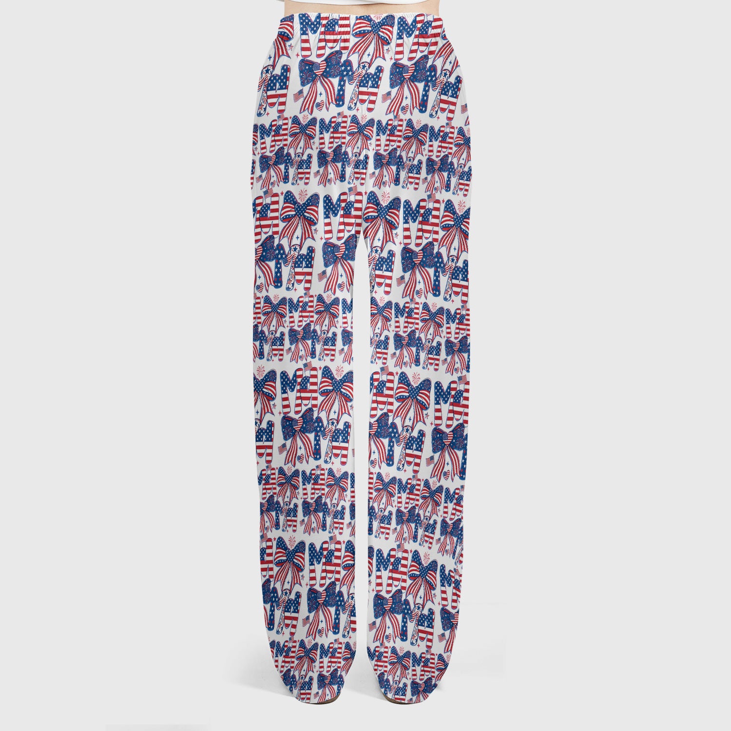 American Flag MaMa Bow Pattern Scrub Set, Breathable Med Uniform