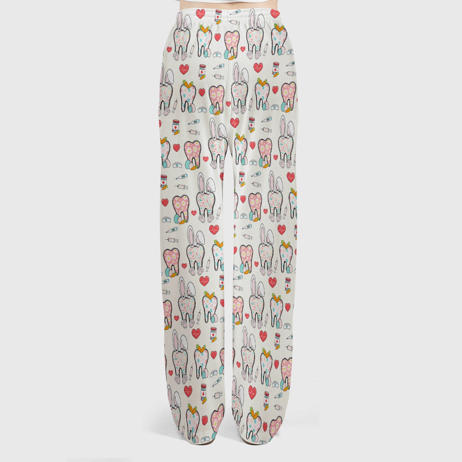 Playful Bunny Dentist Illustration Medical Set, Scrub Pants and V Neck Top
