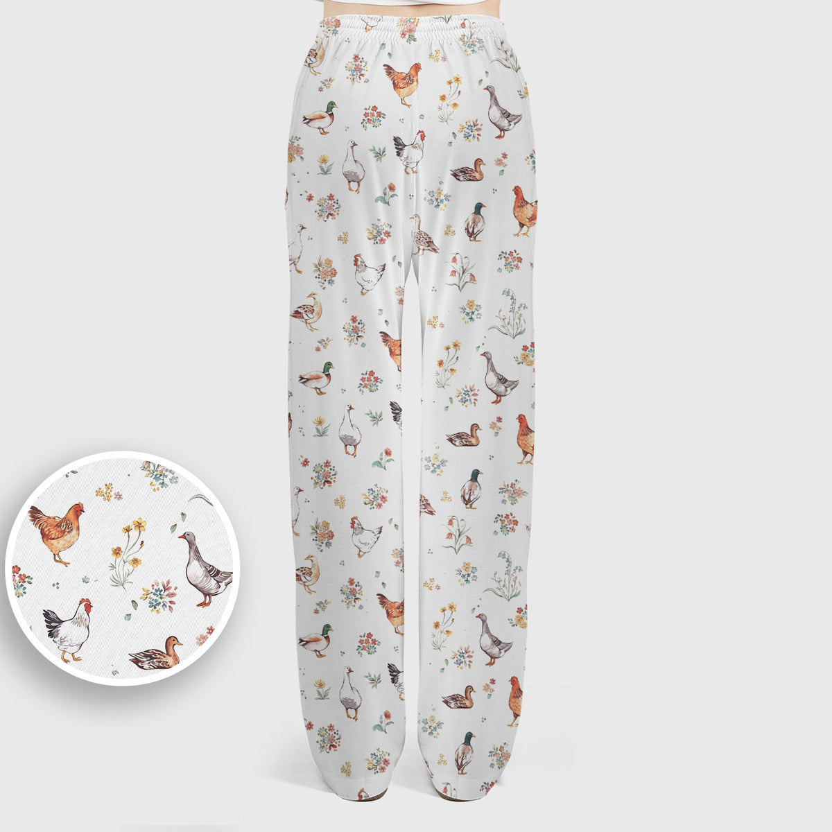 Farm Chicken Duck Floral Pattern Scrubs Sets, Scrub Pants and V Neck Top