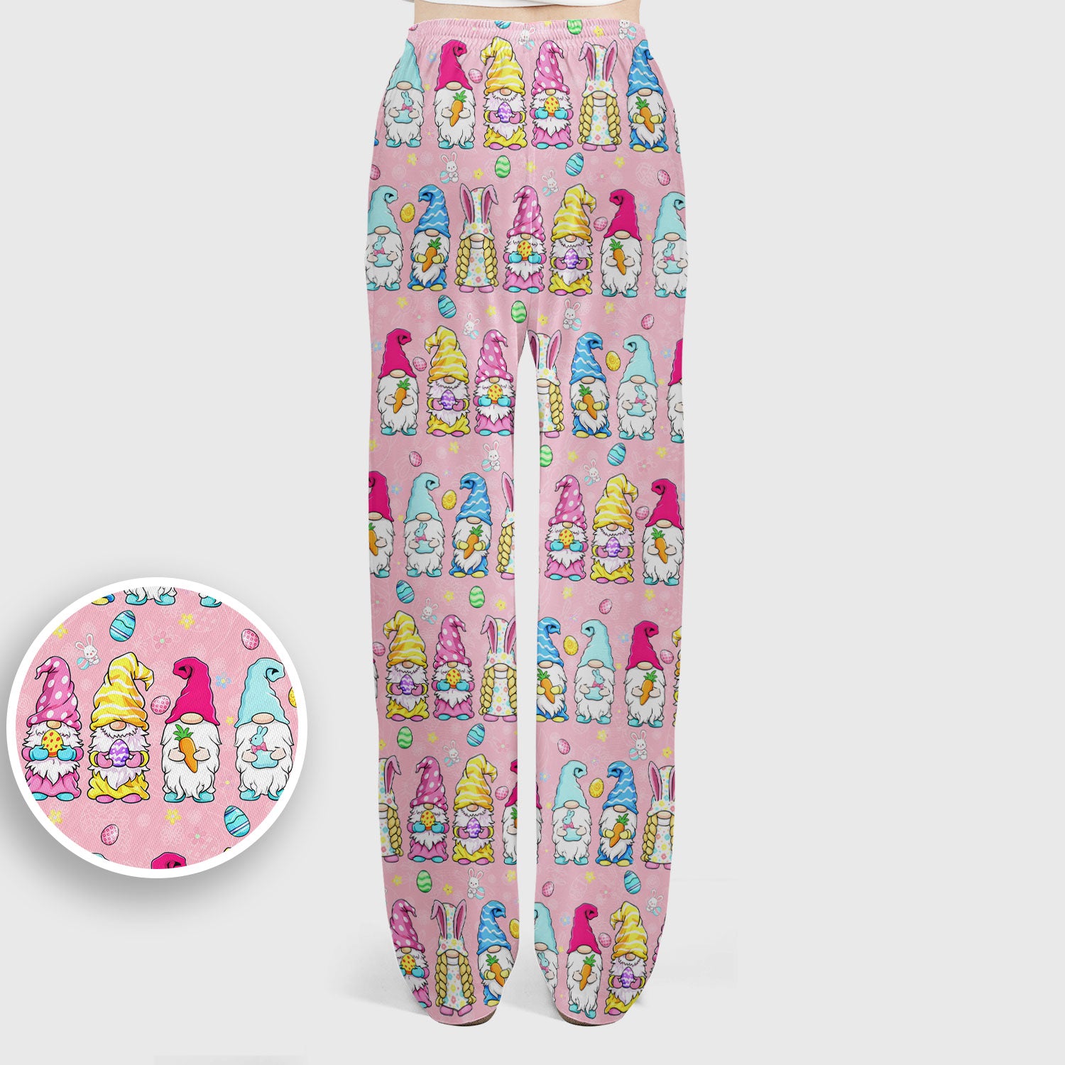Colorful Easter Gnome Bunny Eggs Pattern Scrub Set, Women's Scrub Sets
