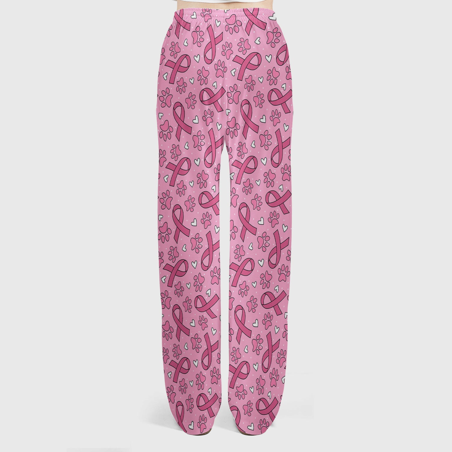 Pink Ribbon Paw Print Scrub Set, Scrub Pants and V Neck Top