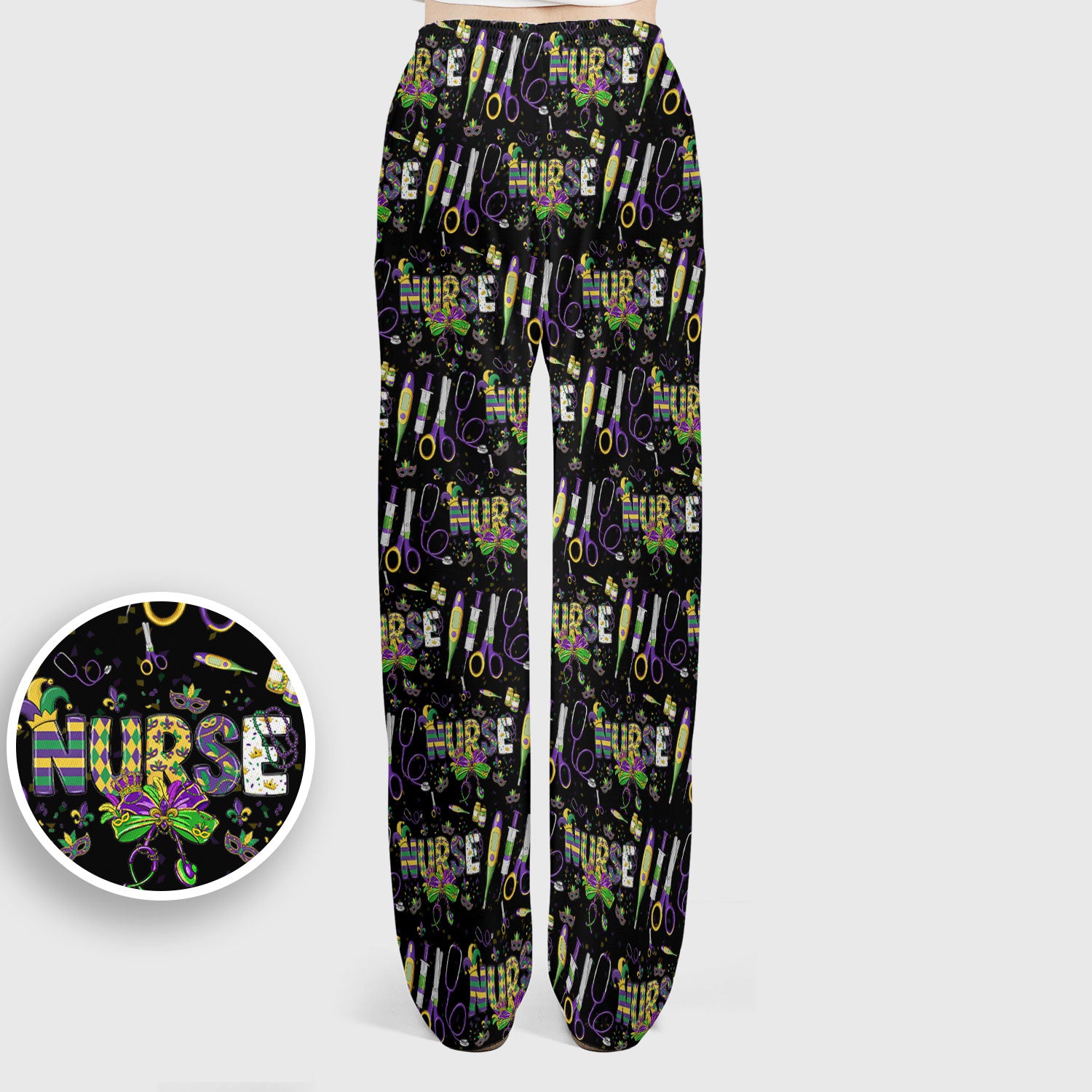 Mardi Gras Nurse Scrub Set, Holiday Medical Pattern Nurse Shirt, Breathable Fabrics Nursing Uniform