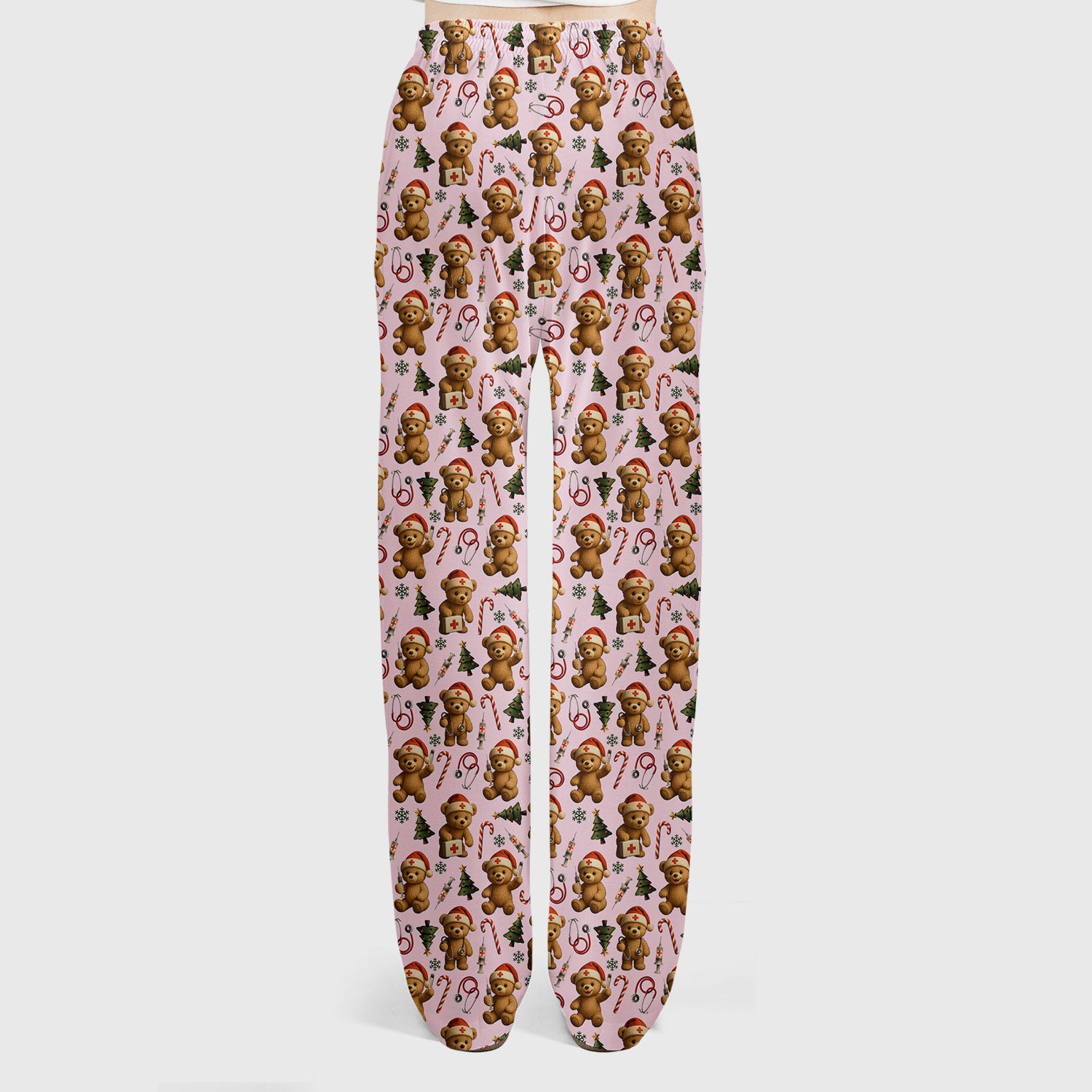 Gingerbread Bear Nurse Christmas Scrub Set - Cute Holiday Medical Pattern with Stethoscopes & Candy Canes - Festive Scrubs for Women