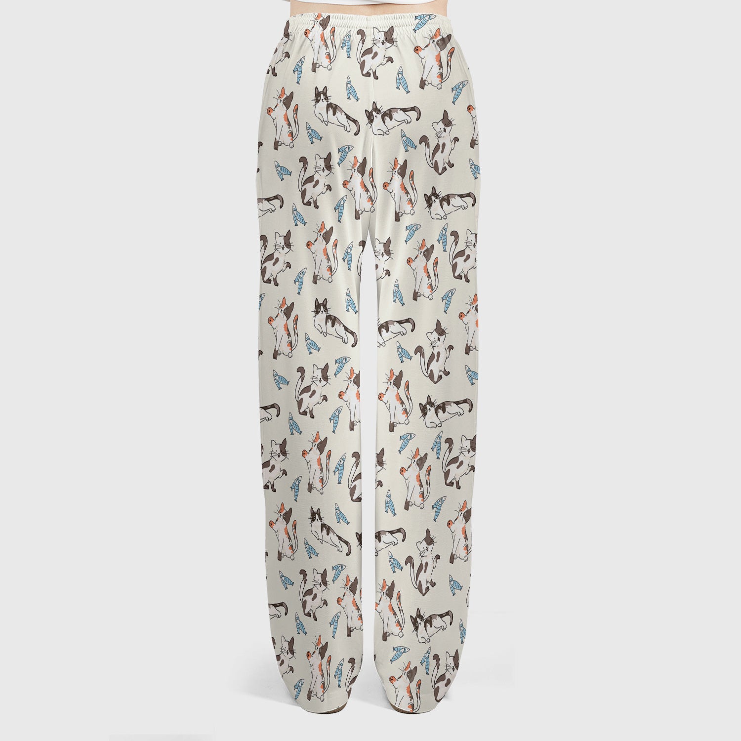 Cute Playful Cats With Fish Pattern Nurse Scrub Set, Scrub Pants and V Neck Top