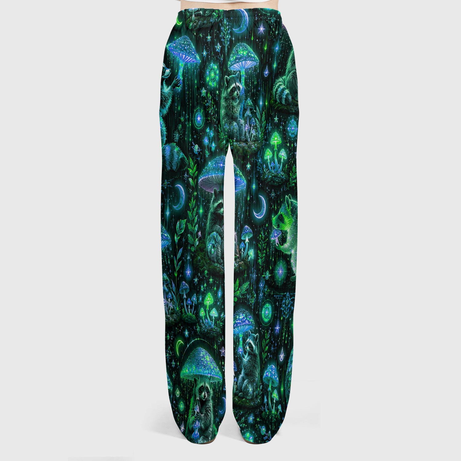 Glowing Raccoon Forest Pattern Scrub Set, Scrub Pants and V Neck Top
