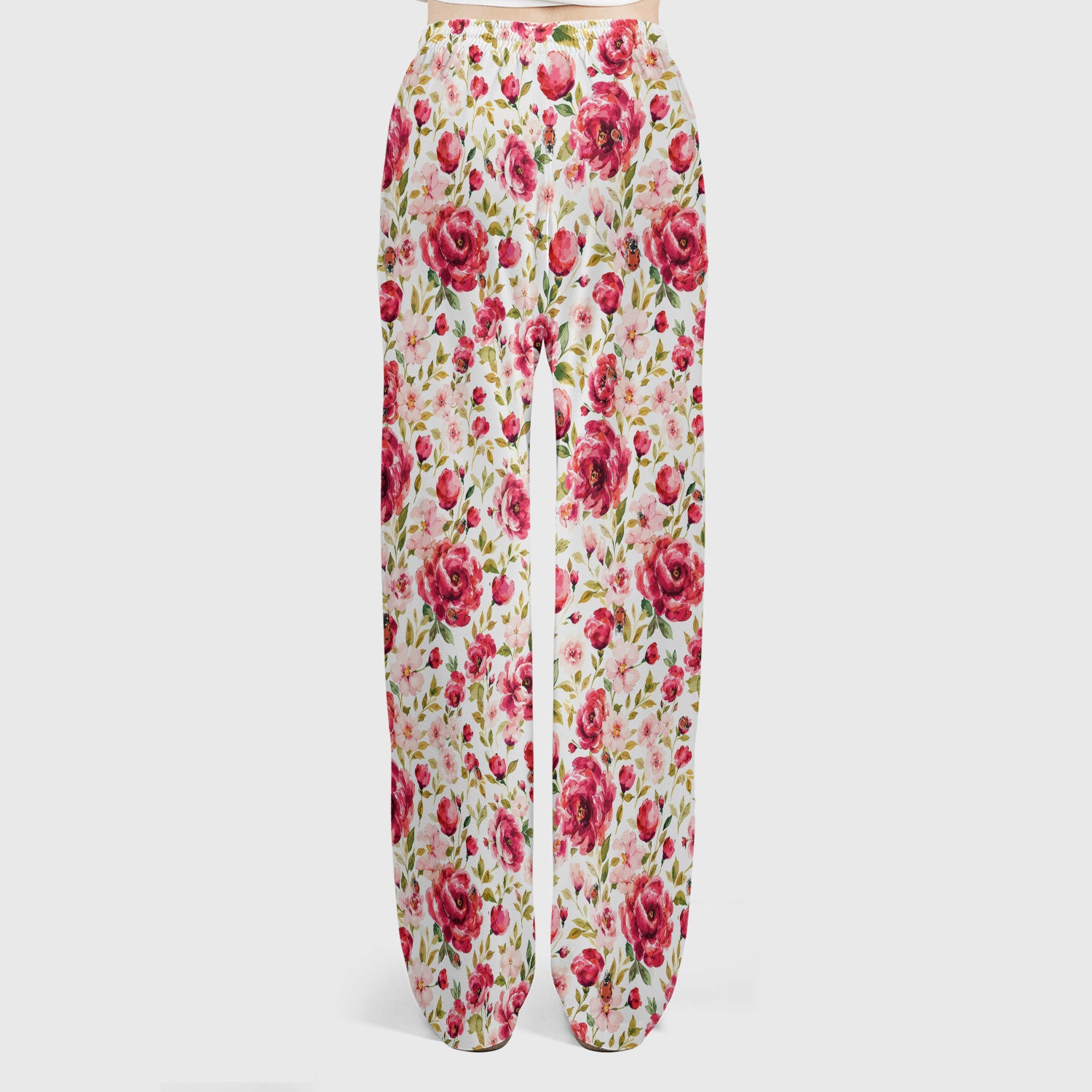 Pink Rose Ladybug Garden Pattern Scrub Set, Scrub Pants and V Neck Top