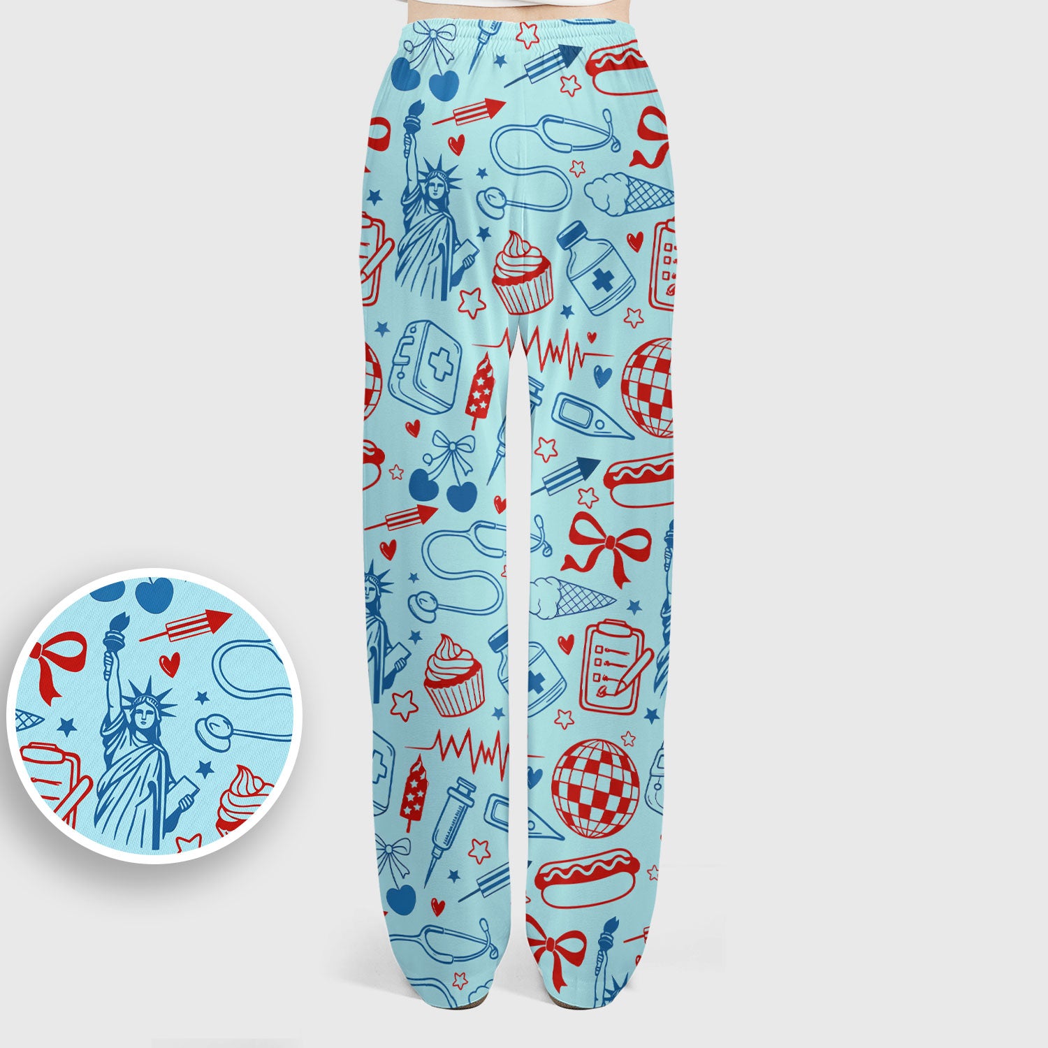 Patriotic Nurse Medical Icons Pattern Scrub Set, Scrub Pants and V Neck Top