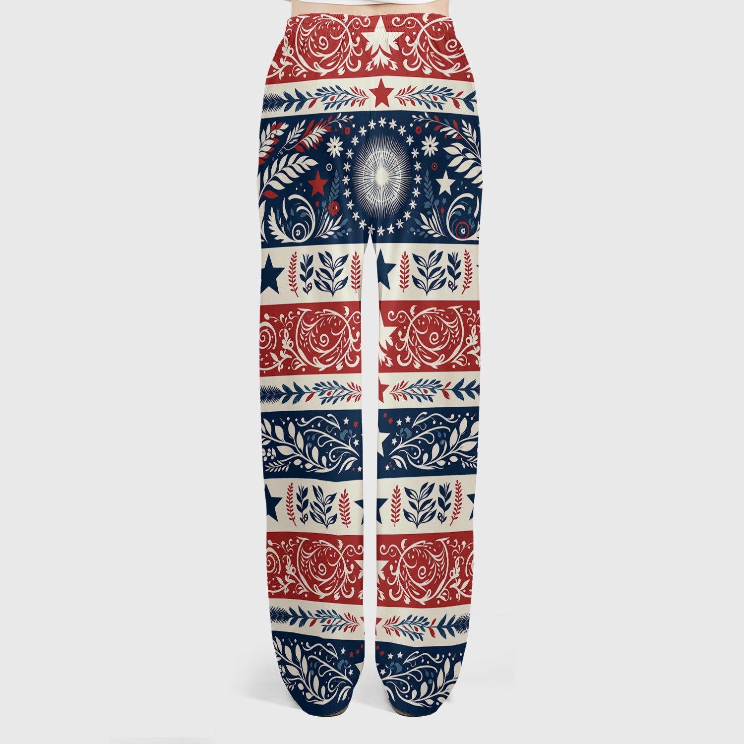 Patriotic Americana Starburst Floral Pattern Scrub Set, Scrub Pants and V Neck Top