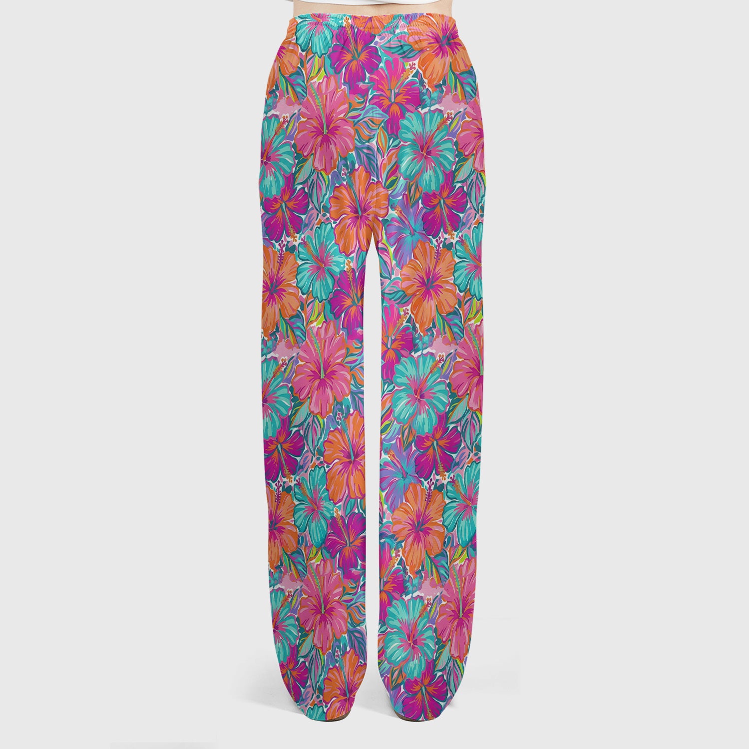 Vibrant Hibiscus Tropical Floral Pattern Scrub Set, Scrub Pants and V Neck Top