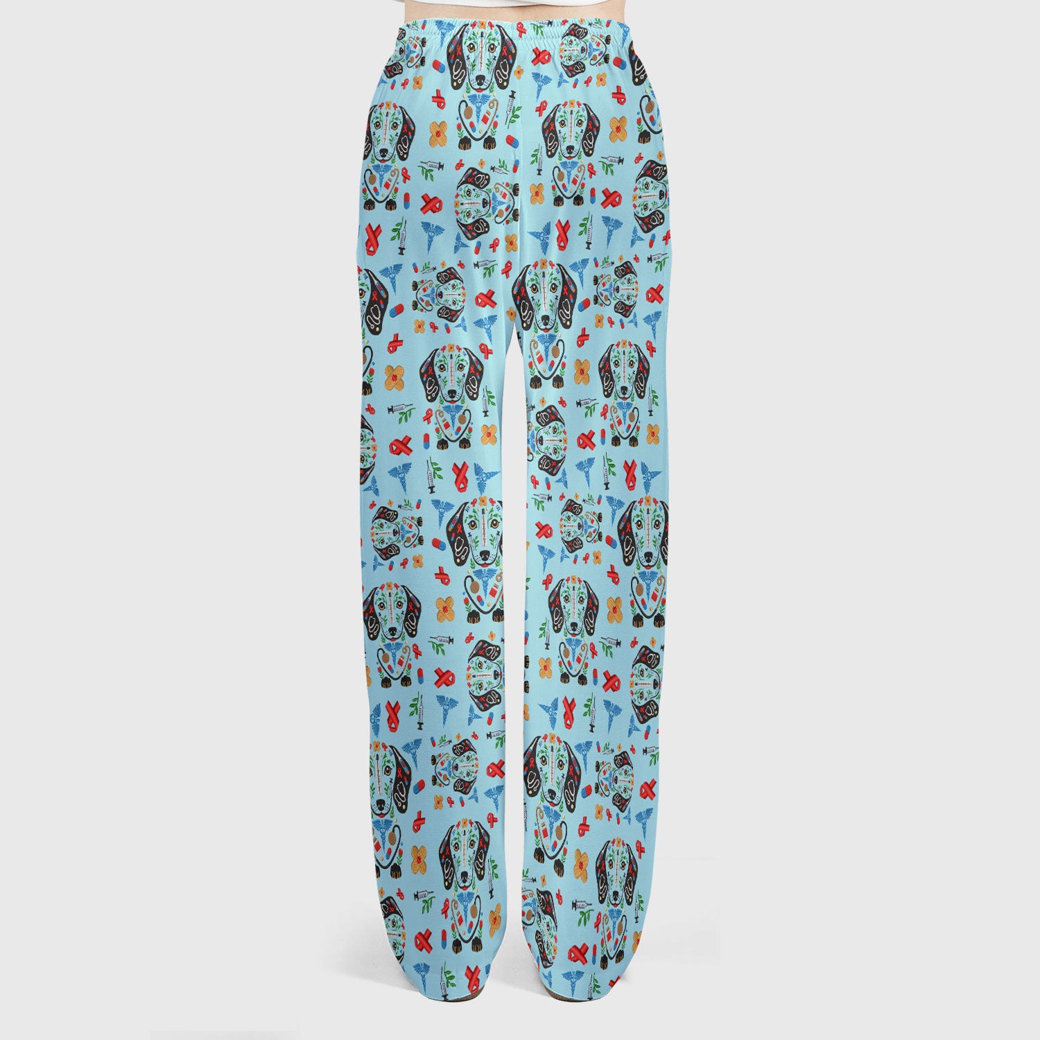 Dachshund Medical Icon Pattern Scrub Set, Women's Scrub Sets