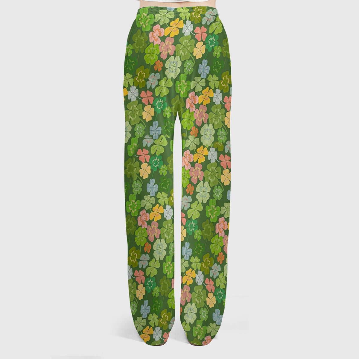 Colorful Shamrock Clover Pattern Scrubs Sets, Scrub Pants and V Neck Top
