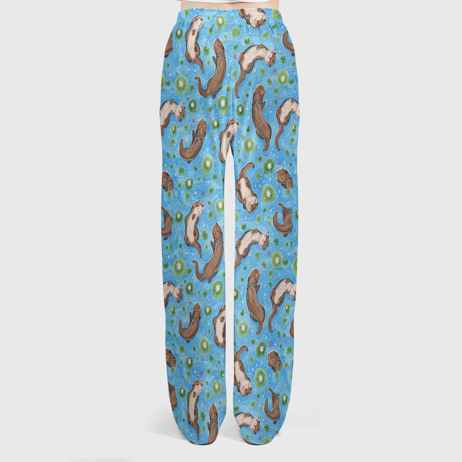 Cute Otter Lily Pond Nurse Print Scrub Set, Scrub Pants and V Neck Top