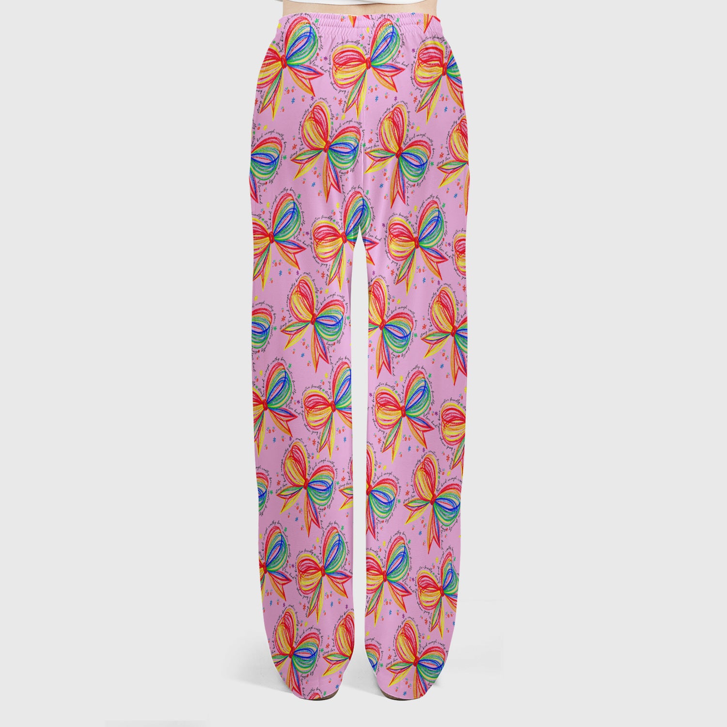 Colorful Rainbow Bow Pattern Scrub Set, Scrub Pants and V Neck Top