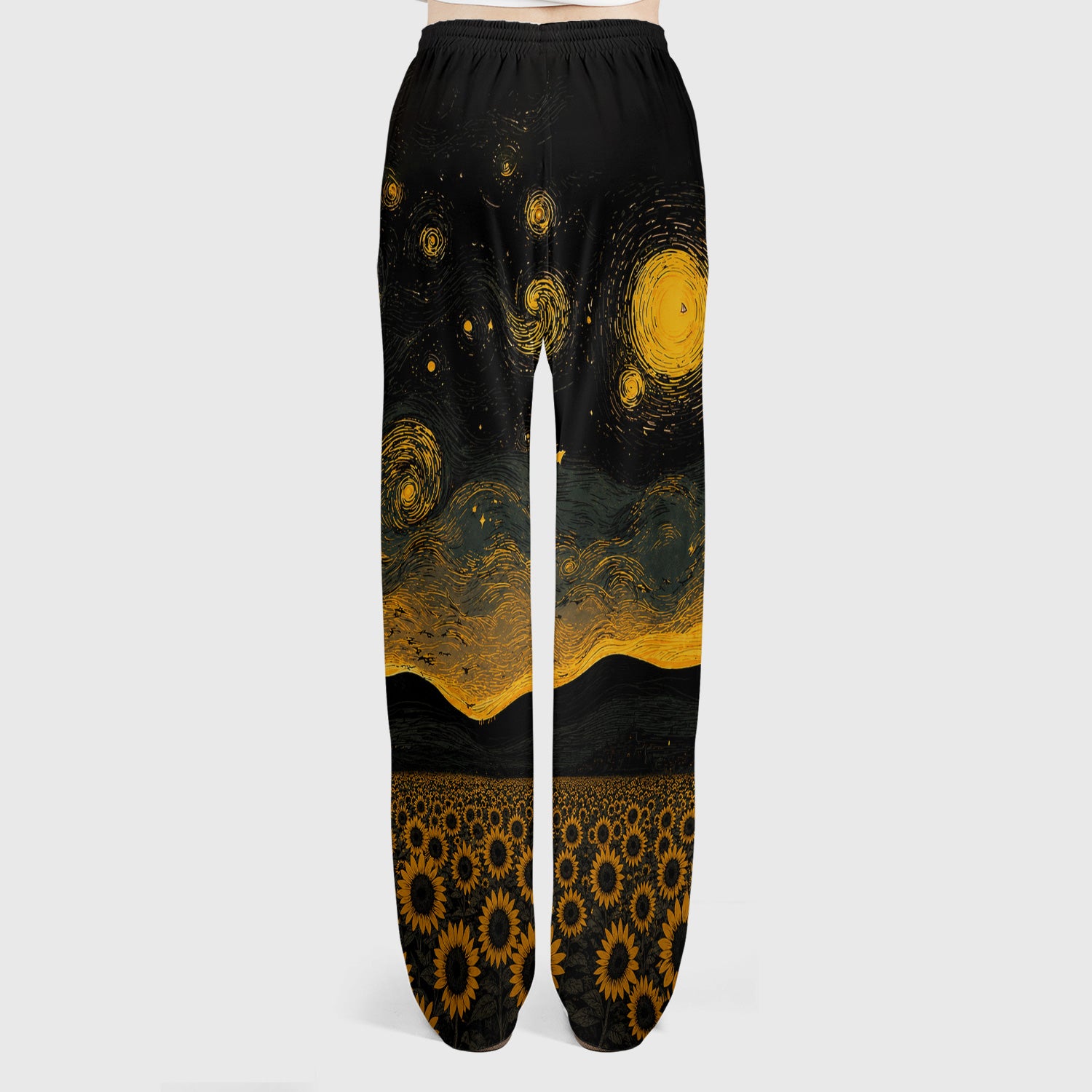 Cute Black Cat Sunflower Night Pattern Scrub Set, Scrub Pants and V Neck Top