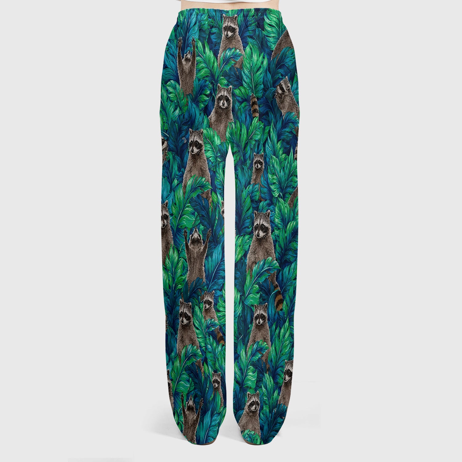 Tropical Raccoon Jungle Leaves Pattern Scrub Set, Scrub Pants and V Neck Top