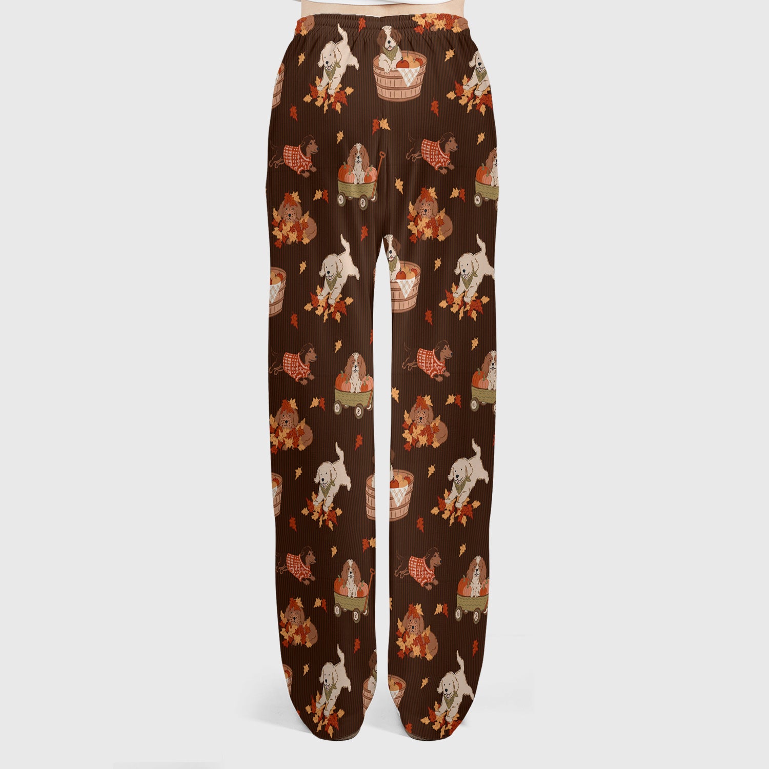 Cute Autumn Dogs And Falling Leaves Scrub Set, Scrub Pants and V Neck Top