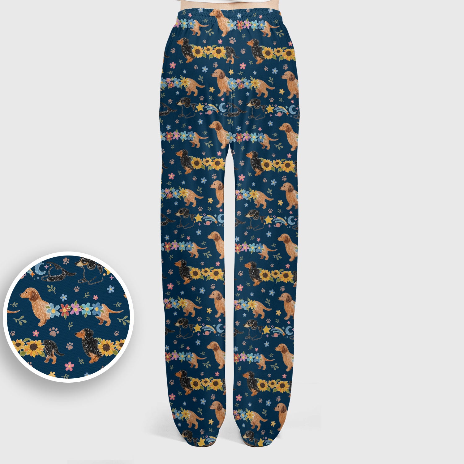 Floral Wiener Dog Pattern Scrub Set, Scrub Pants and V Neck Top