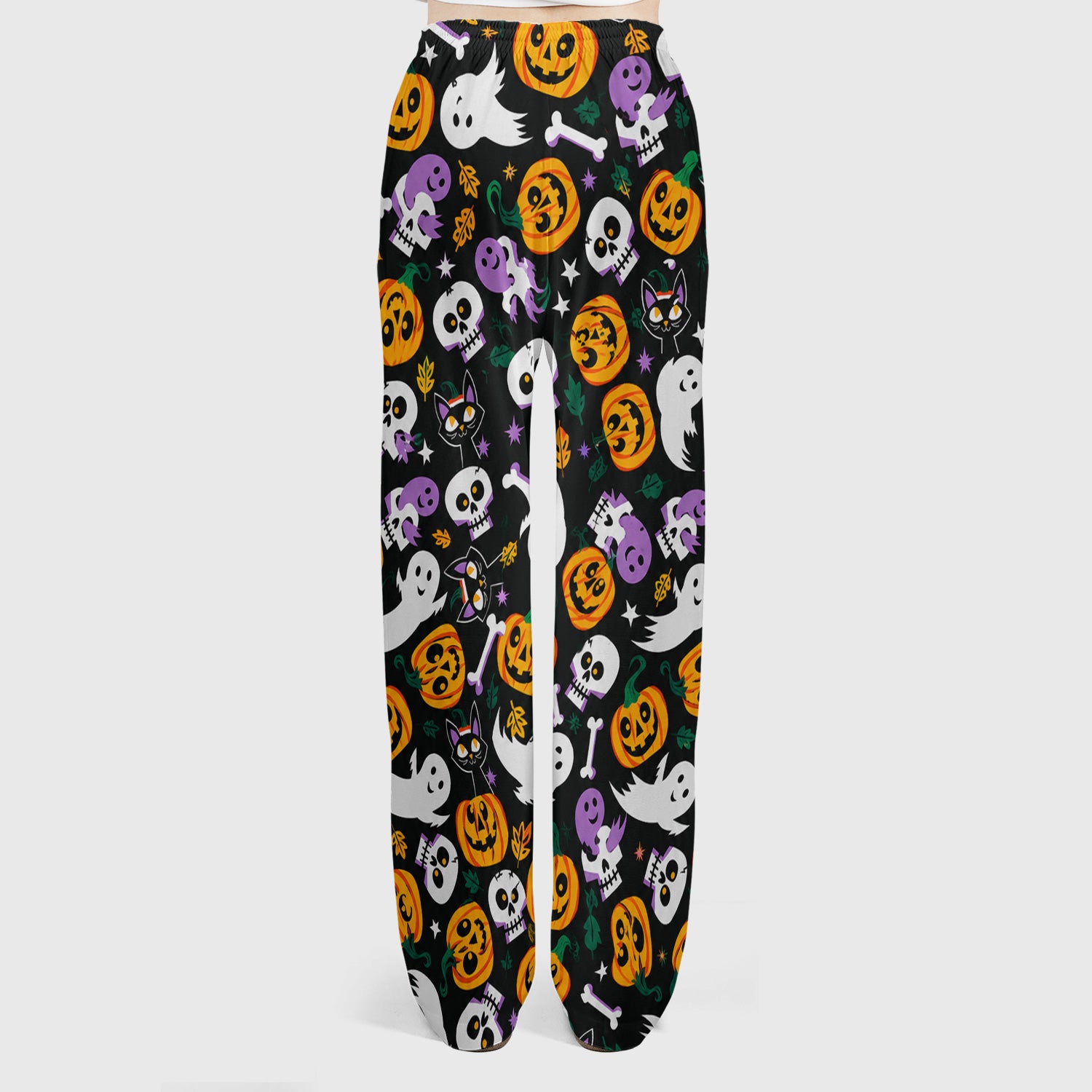 Spooky Pumpkin Ghost Print Scrub Set, Scrub Pants and V Neck Top