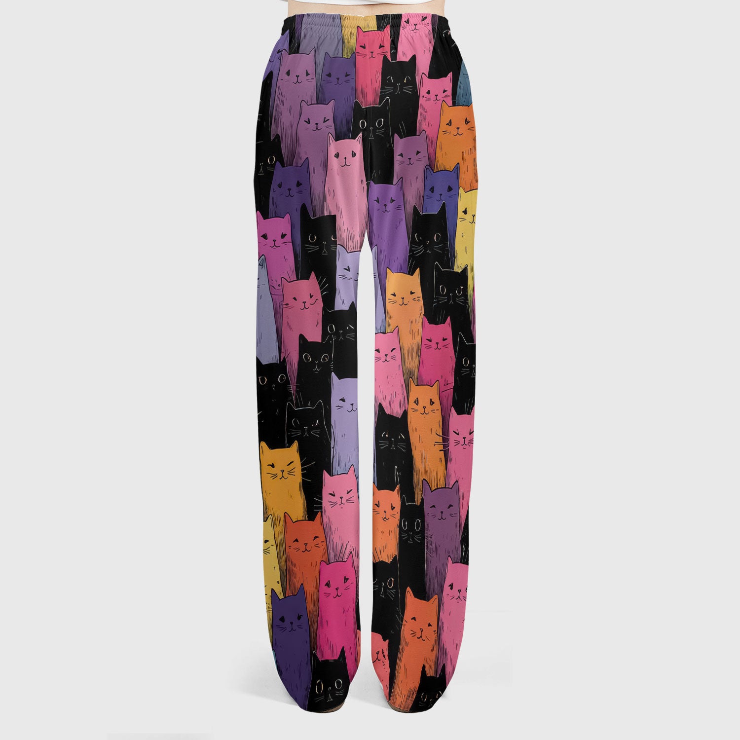 Colorful Cat Art Medical Pattern Scrub Set, Scrub Pants and V Neck Top