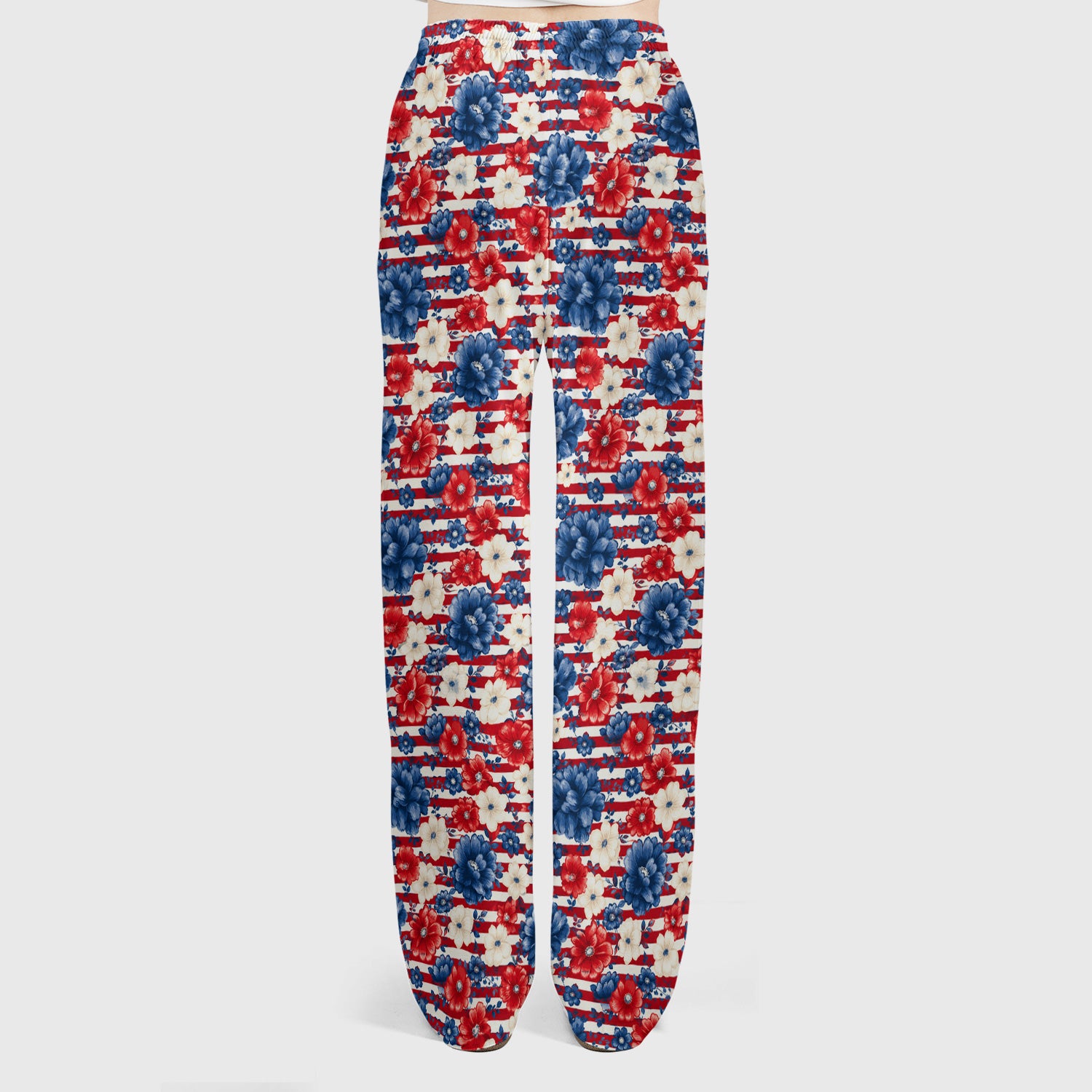 Patriotic Nurse Floral Stripe Pattern Scrub Set, Scrub Pants and V Neck Top
