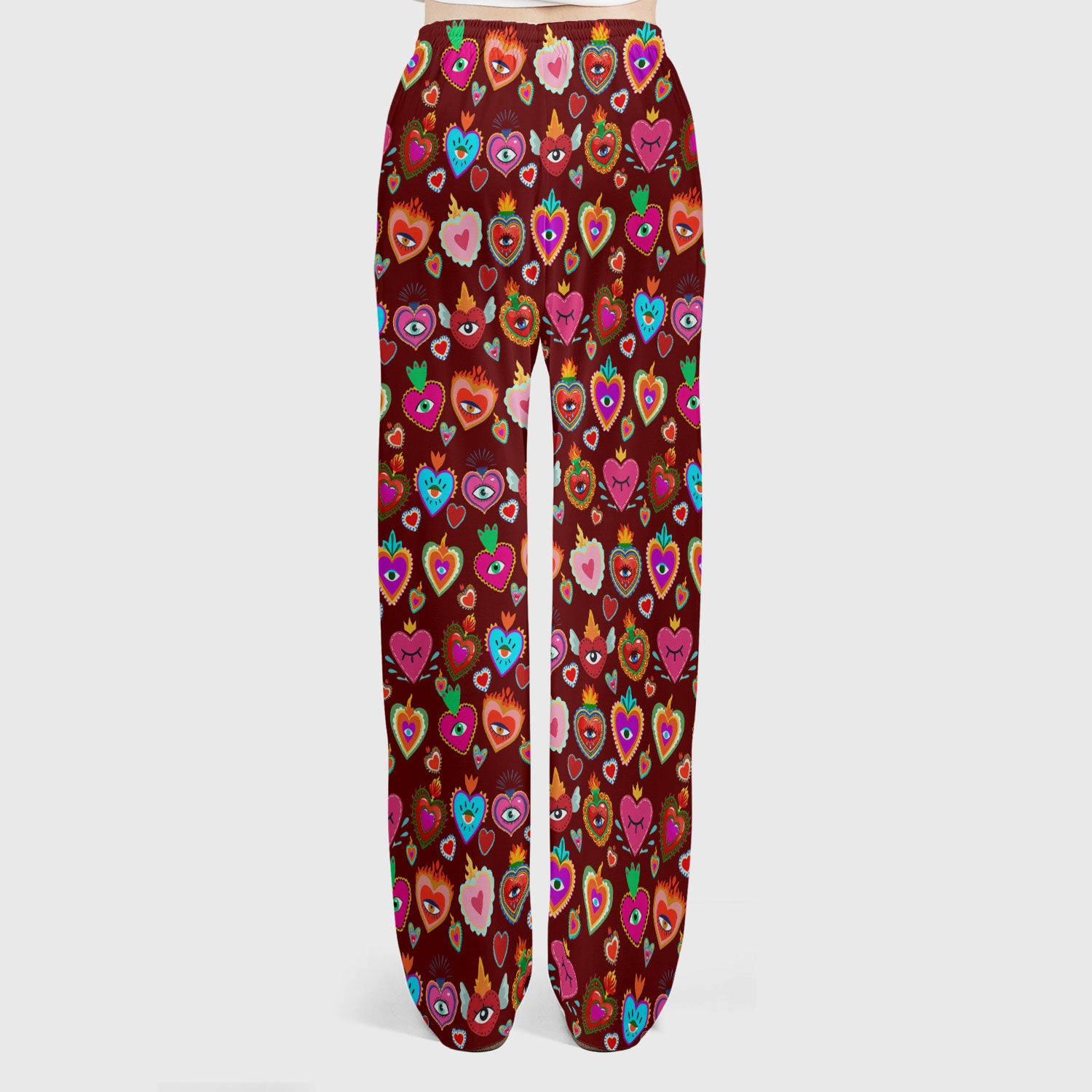 Valentine Colorful Sacred Heart Print Women's Scrub Set, Scrub Pants and V Neck Top