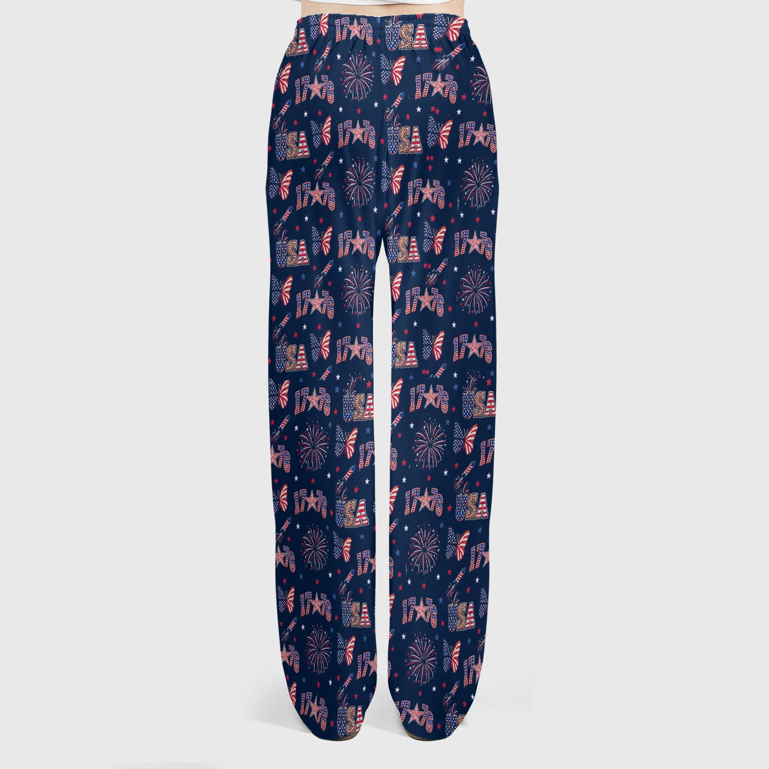 USA Fireworks Butterfly Pattern Scrub Set, Scrub Pants and V Neck Top