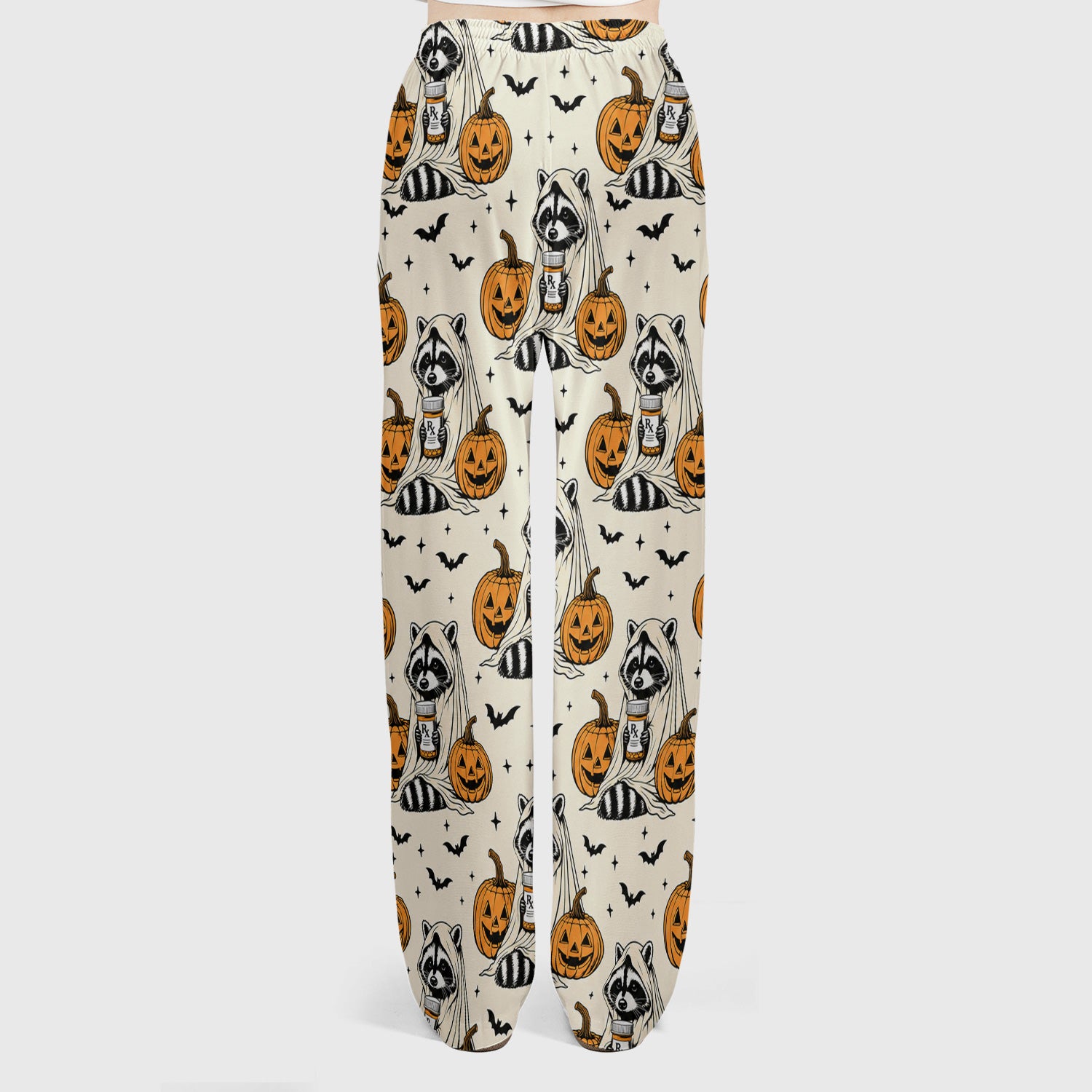 Halloween Raccoon with Pumpkin Bat Print Scrub Set, Scrub Pants and V Neck Top