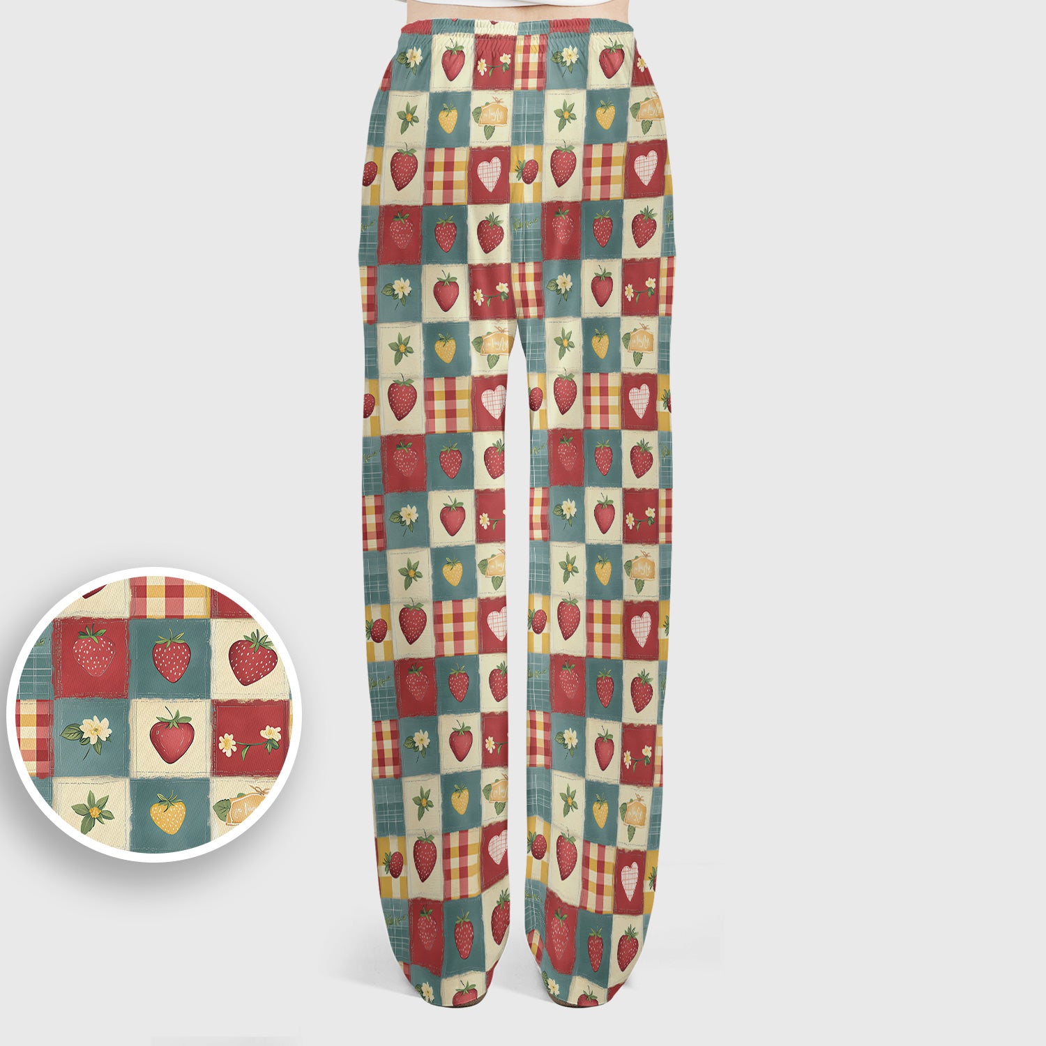 Cute Strawberry Floral Patchwork Pattern Scrubs Sets, Scrub Pants and V Neck Top
