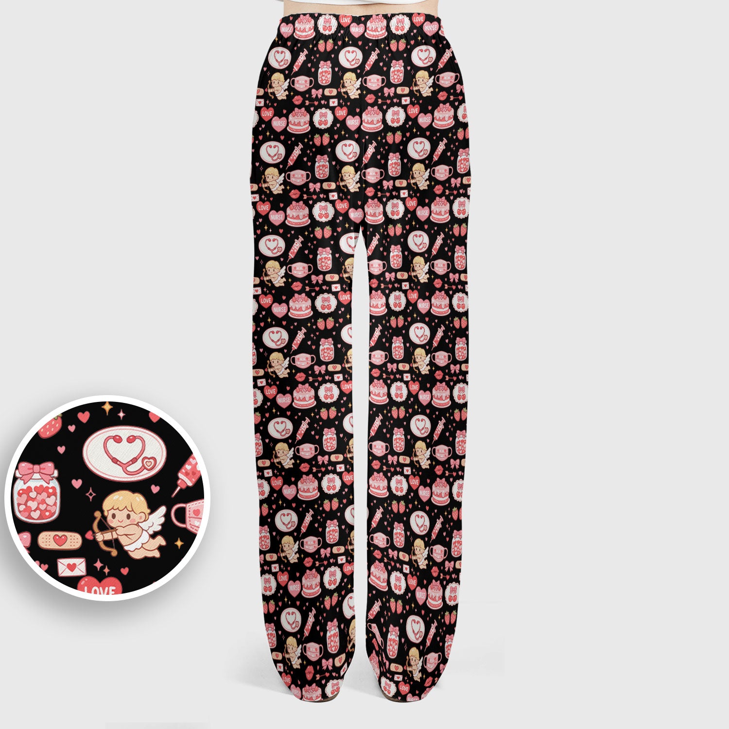 Cupid Nurse Scrub Set, Cute Love Medical Pattern Shirt For Valentine, Breathable Fabrics Nursing Uniform