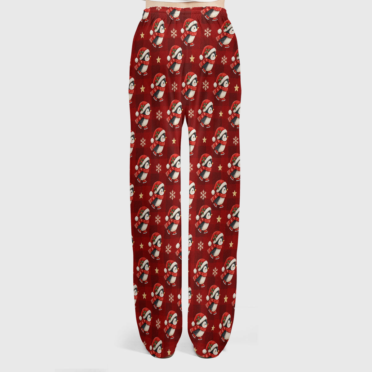 Cute Christmas Ice Skating Penguin Scrub Set, Scrub Pants and V Neck Top