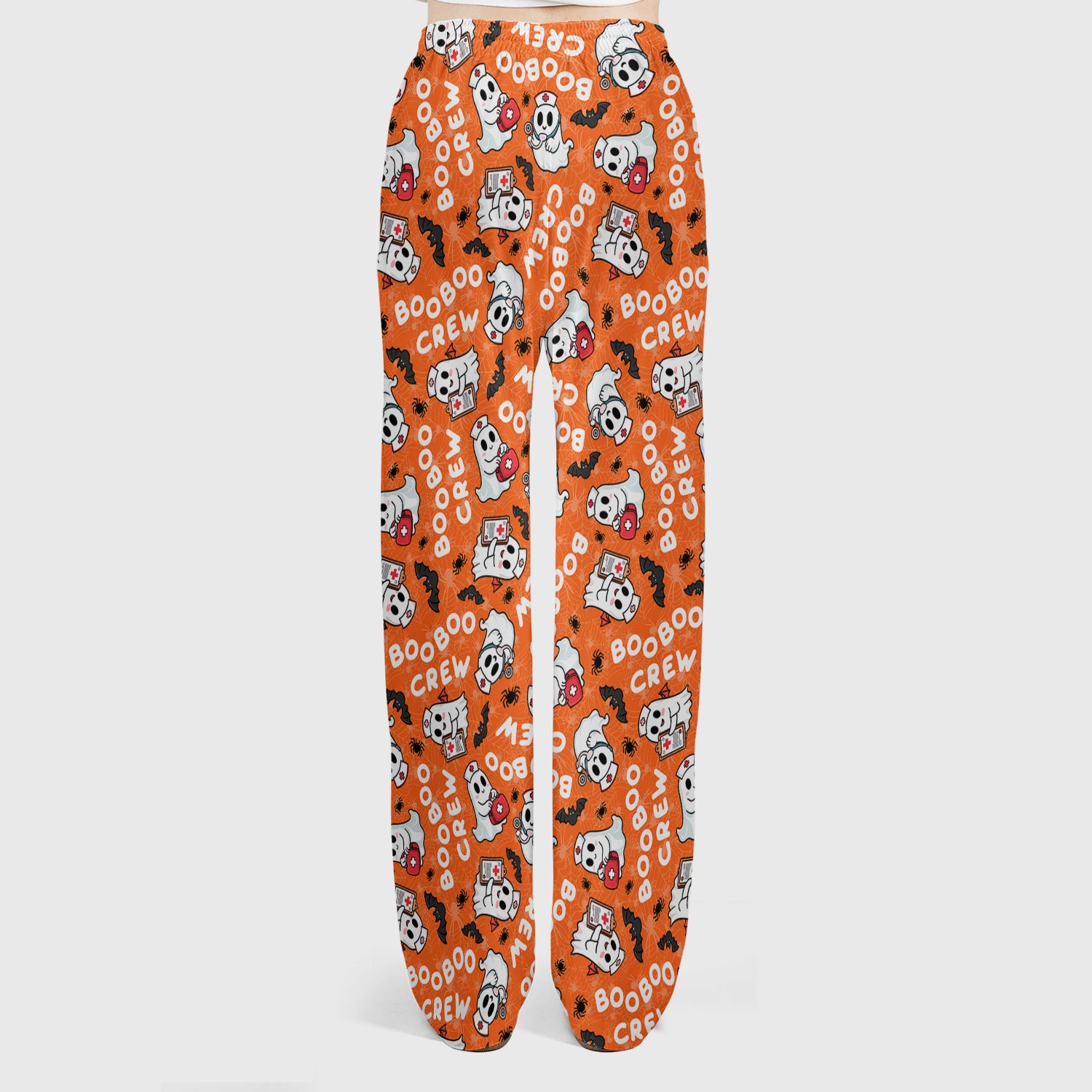 Cute Halloween Boo Boo Crew Ghost Scrub Set, Scrub Pants and V Neck Top