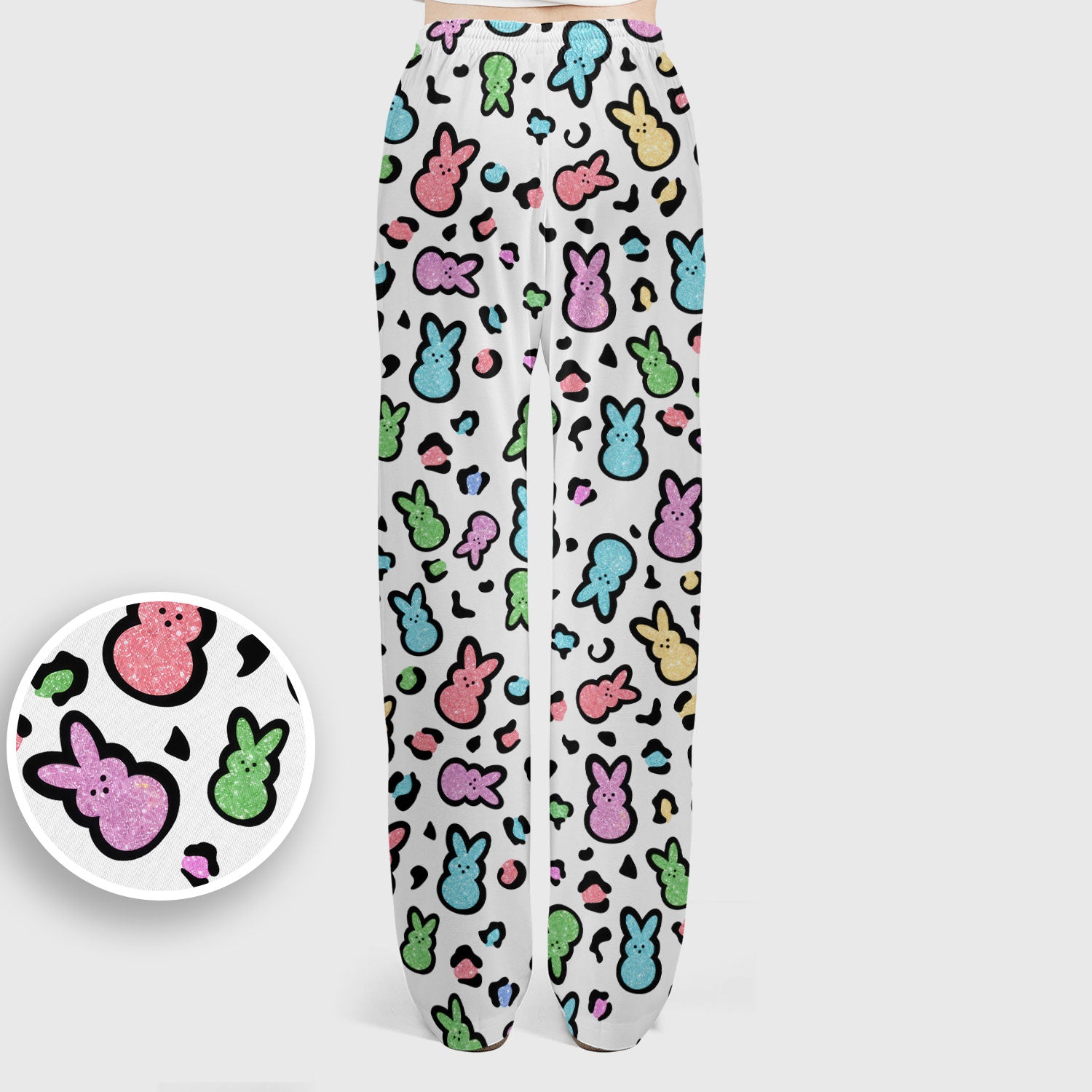 Cute Easter Bunny Pastel Pattern Scrub Set, Scrub Pants and V Neck Top