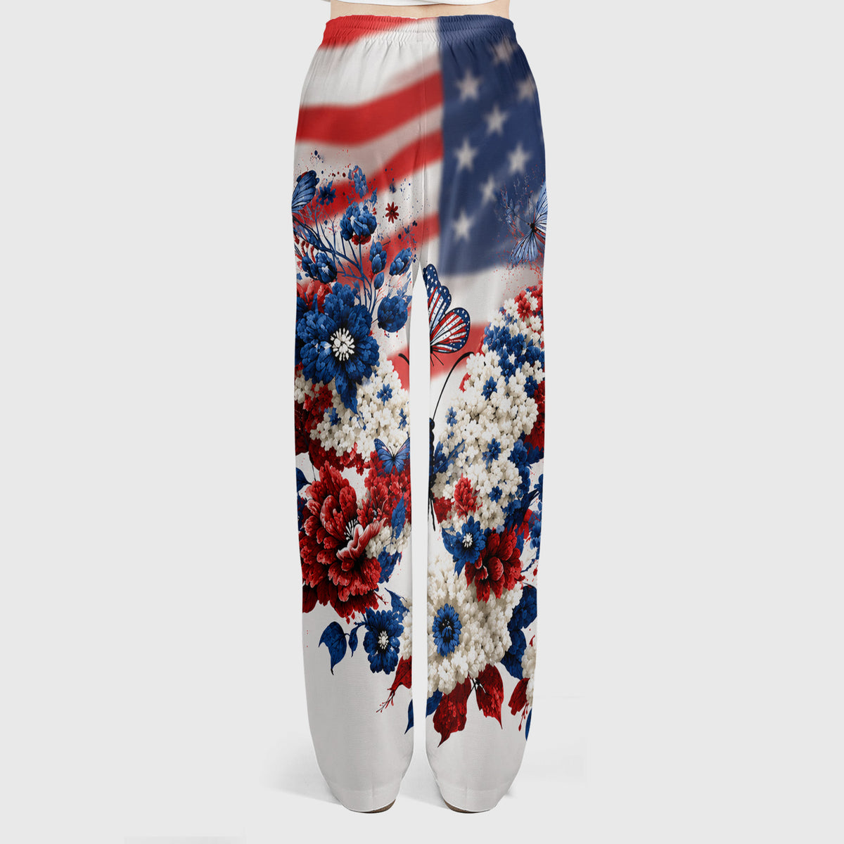 Patriotic Butterfly with Floral Print Scrub Set, Scrub Pants and V Neck Top