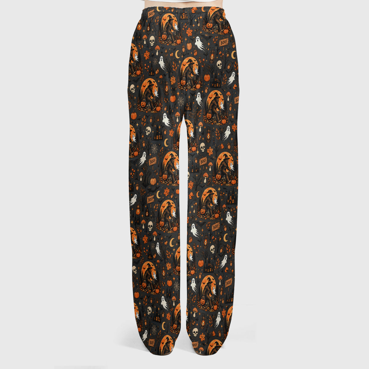 Halloween Bigfoot Ghost with Pumpkin Scrub Set, Scrub Pants and V Neck Top