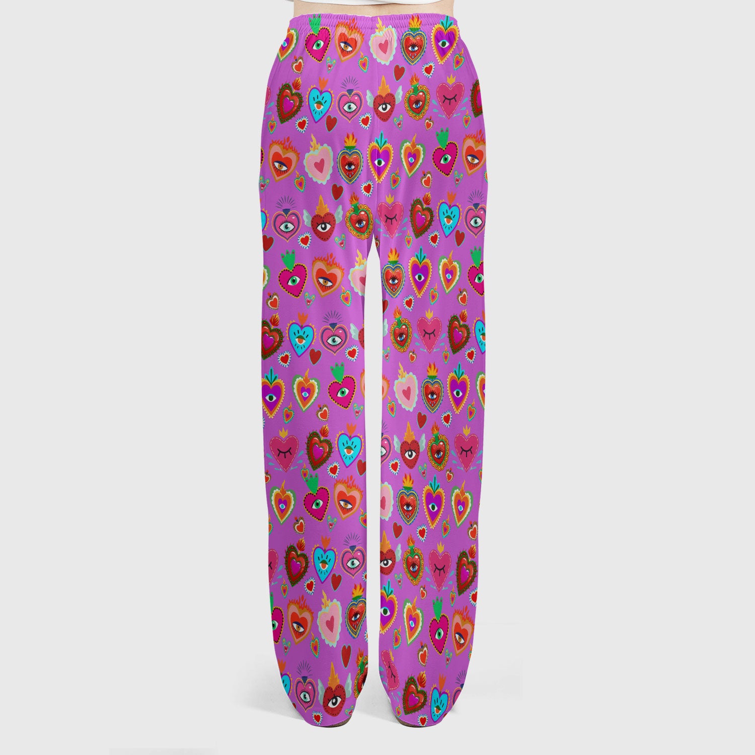 Valentine Colorful Sacred Heart Print Women's Scrub Set, Scrub Pants and V Neck Top