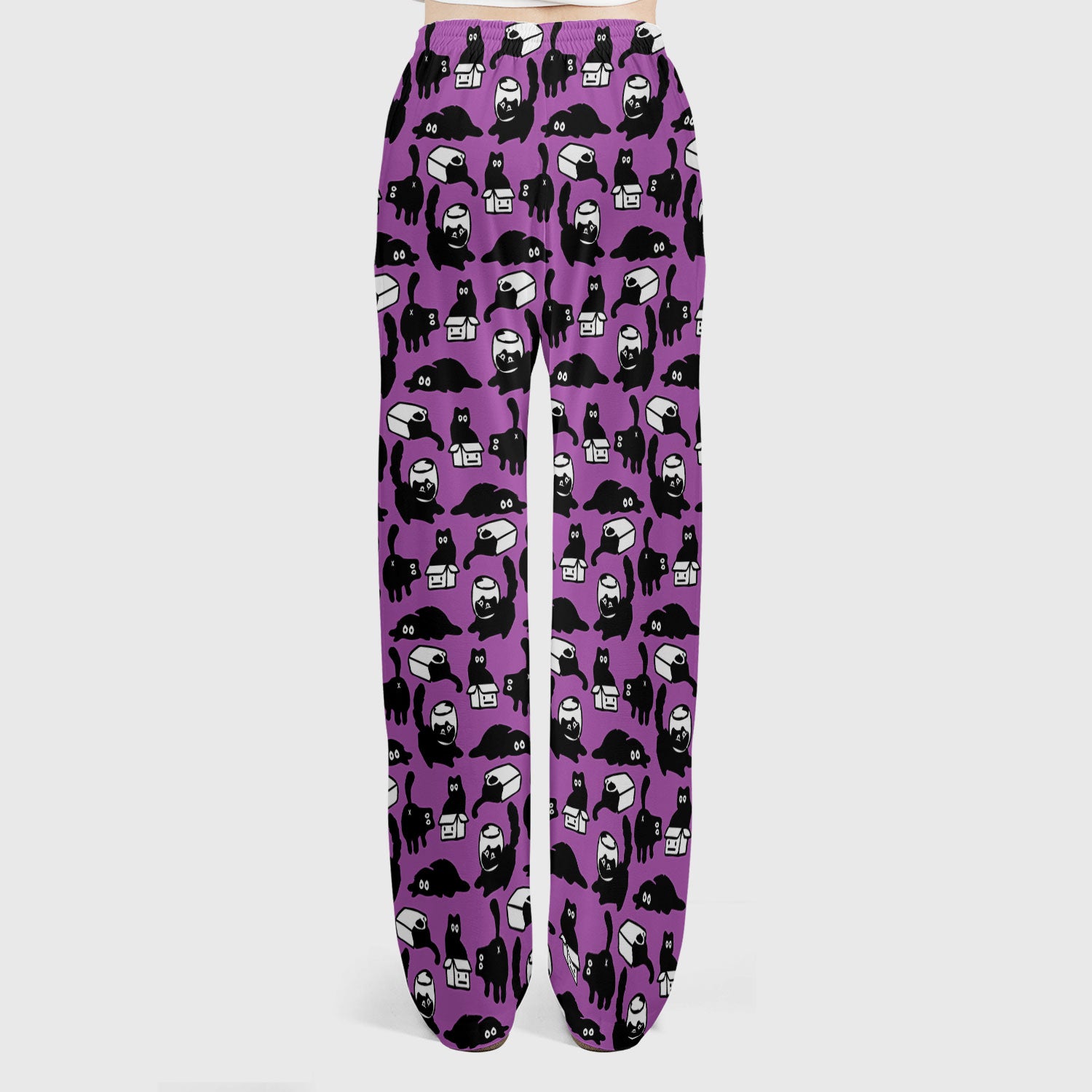 Dark Playful Cat Cartoon Pattern Scrub Set, Breathable Med Uniform