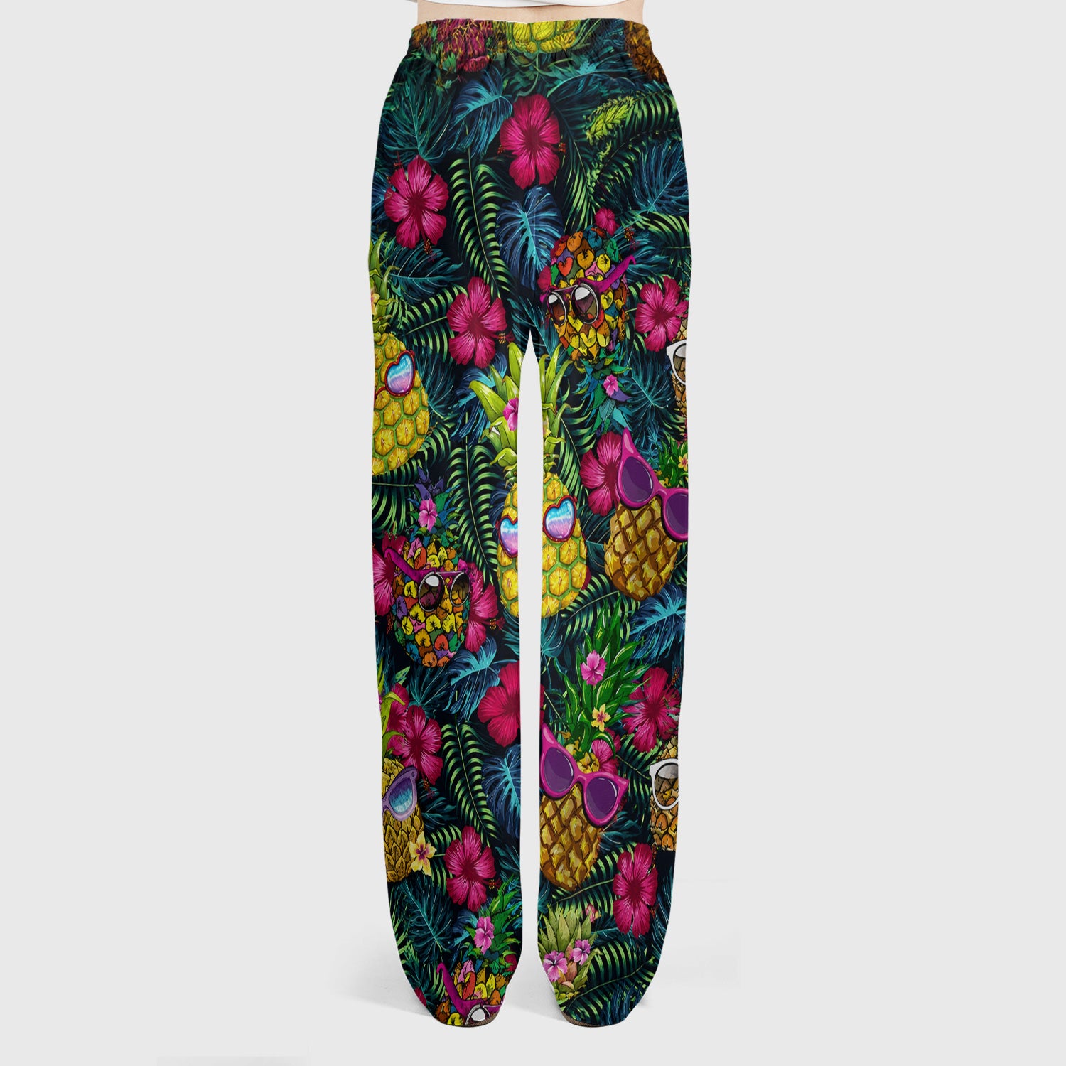 Cute Tropical Pineapple Sunglasses Pattern Scrub Set, Scrub Pants and V Neck Top