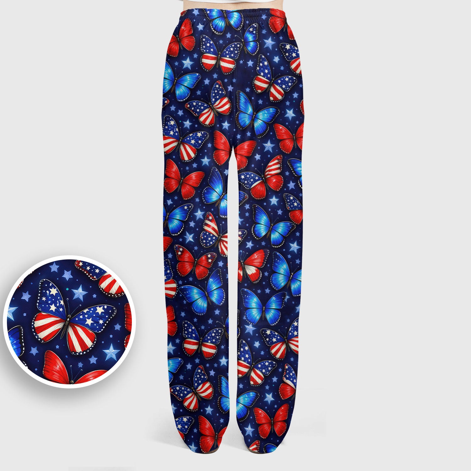 Patriotic Butterfly Stars Pattern Scrubs Sets, Scrub Pants and V Neck Top
