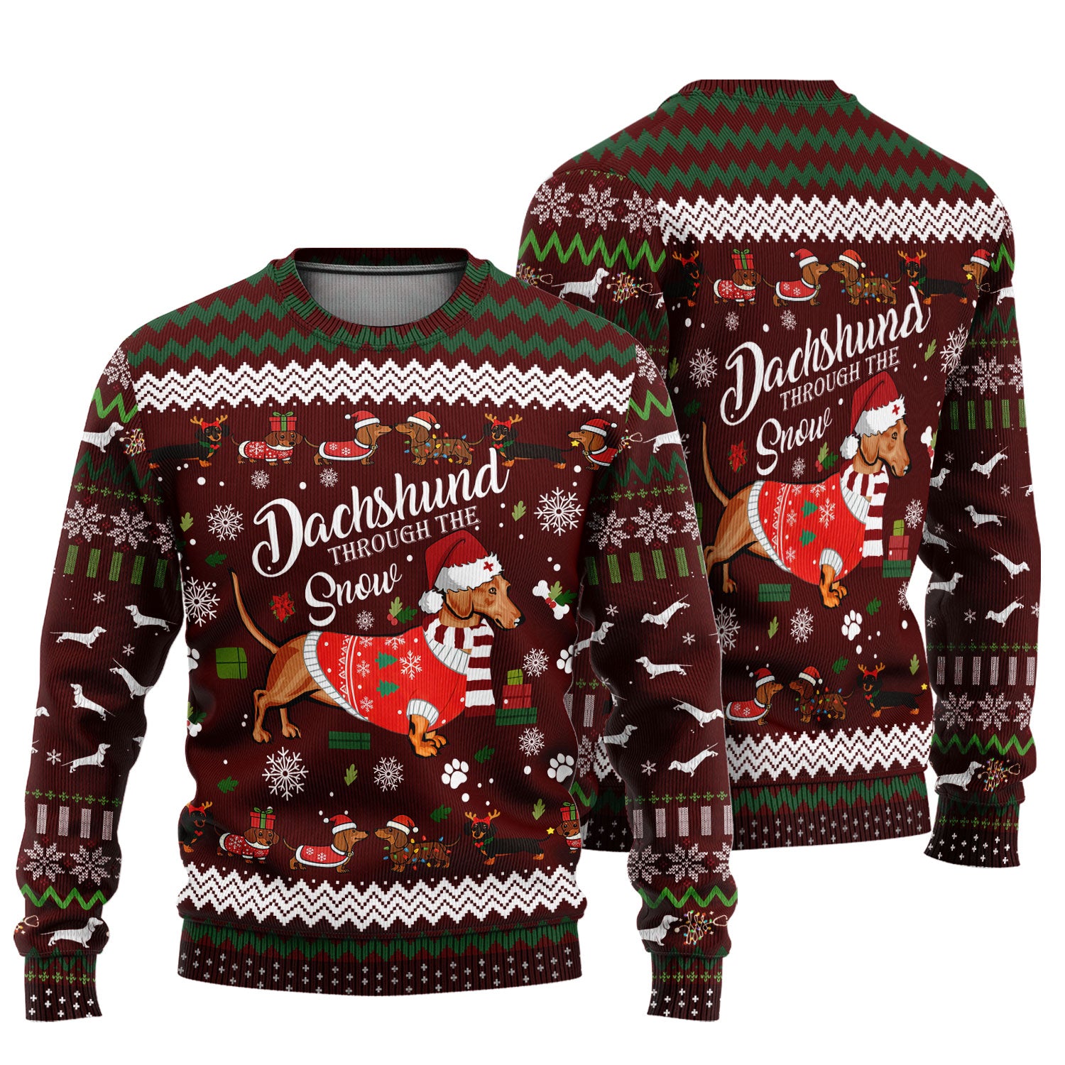 Dachshund Through the Snow - Funny Christmas Ugly Sweater - Wiener Dog Lover Gift - Holiday Medical Uniform