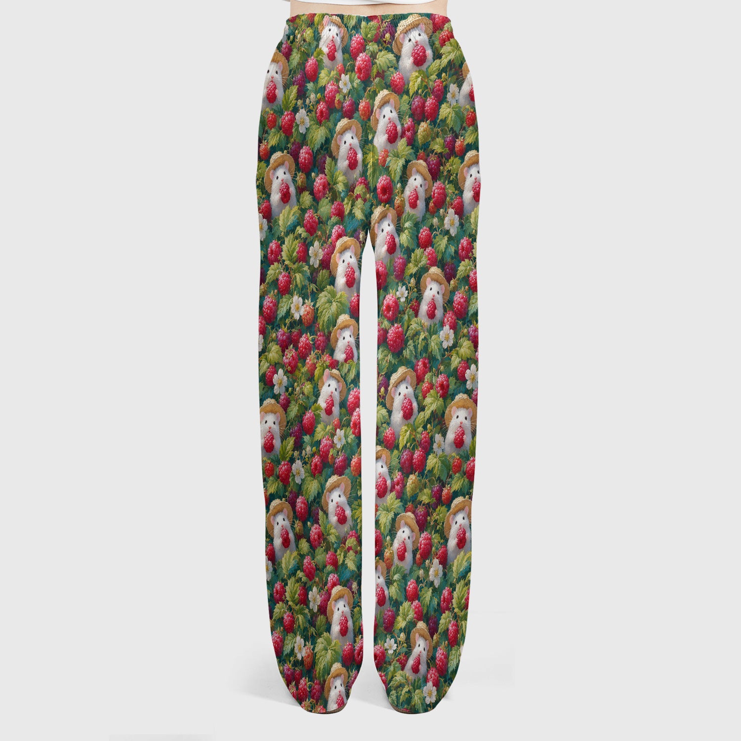 Cute Raspberry Mouse Garden Pattern Scrub Set, Scrub Pants and V Neck Top
