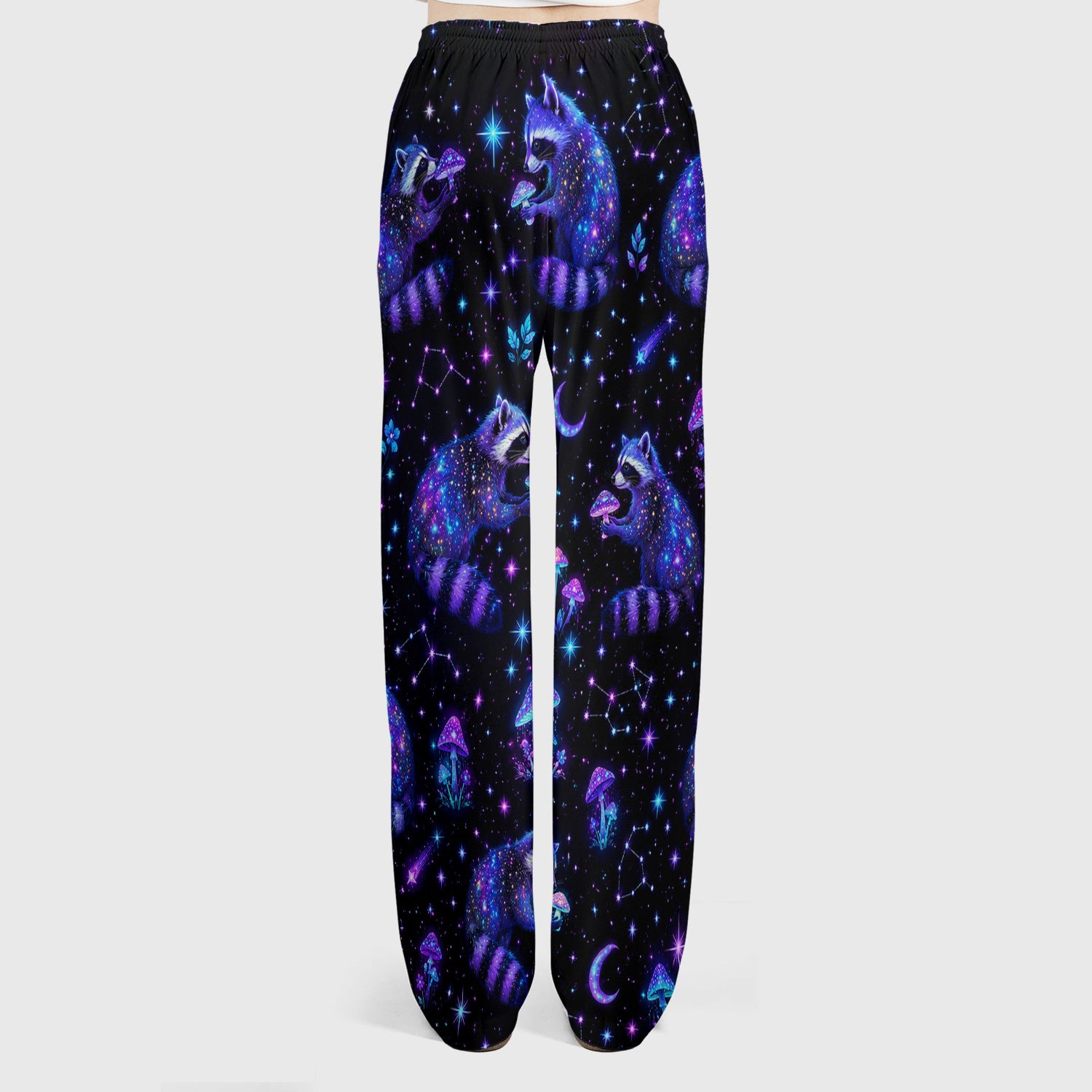 Galaxy Raccoon With Mushroom Night Scrub Set, Scrub Pants and V Neck Top