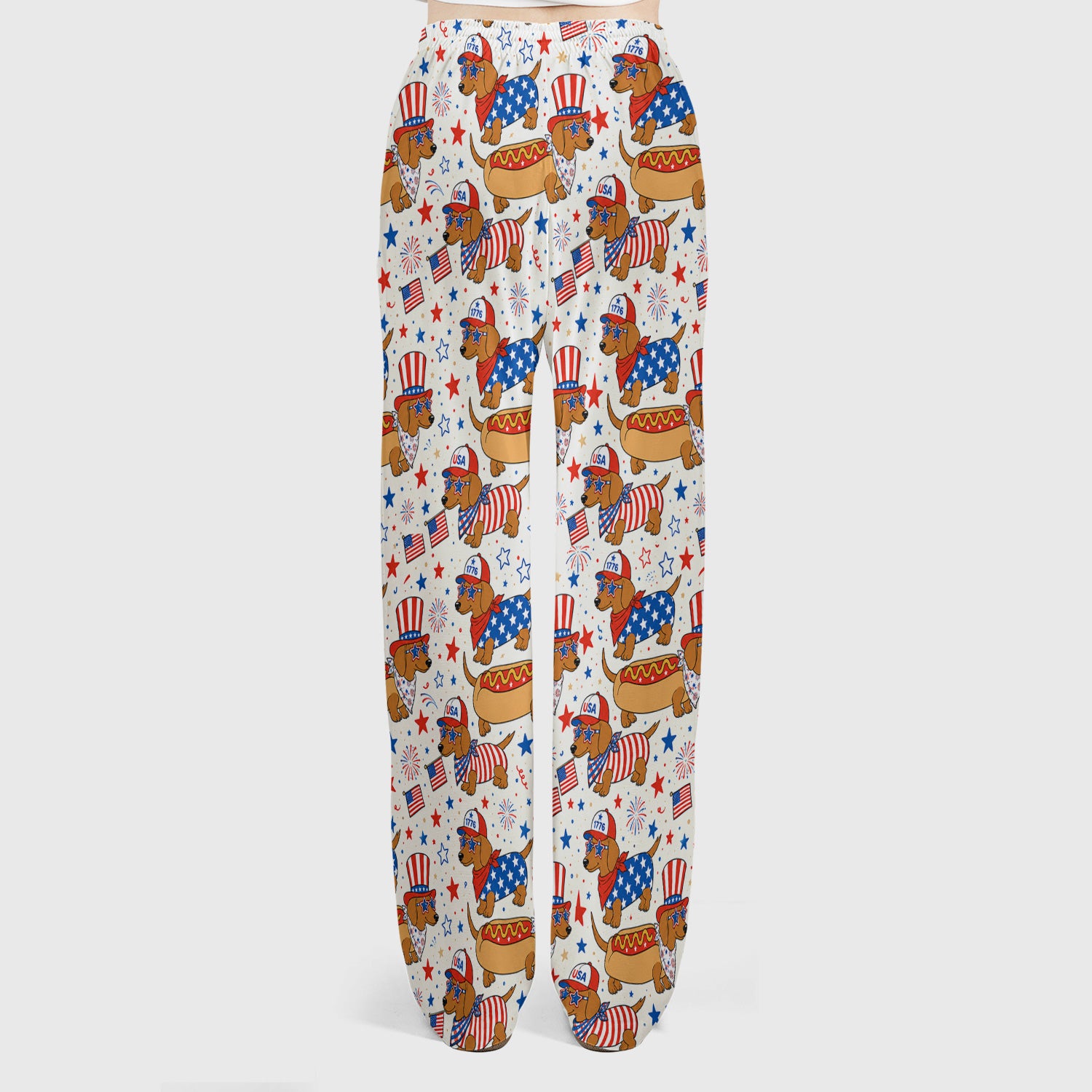 Patriotic Dachshund Fourth Of July Scrub Set, Scrub Pants and V Neck Top