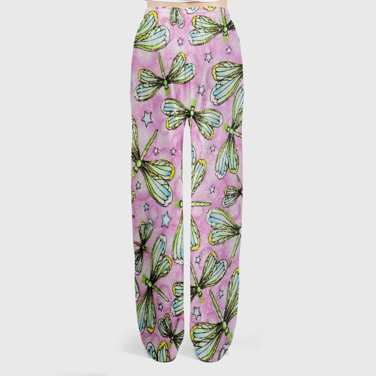 Dragonfly On Pink Starry Background Scrub Set, Scrub Pants and V Neck Top
