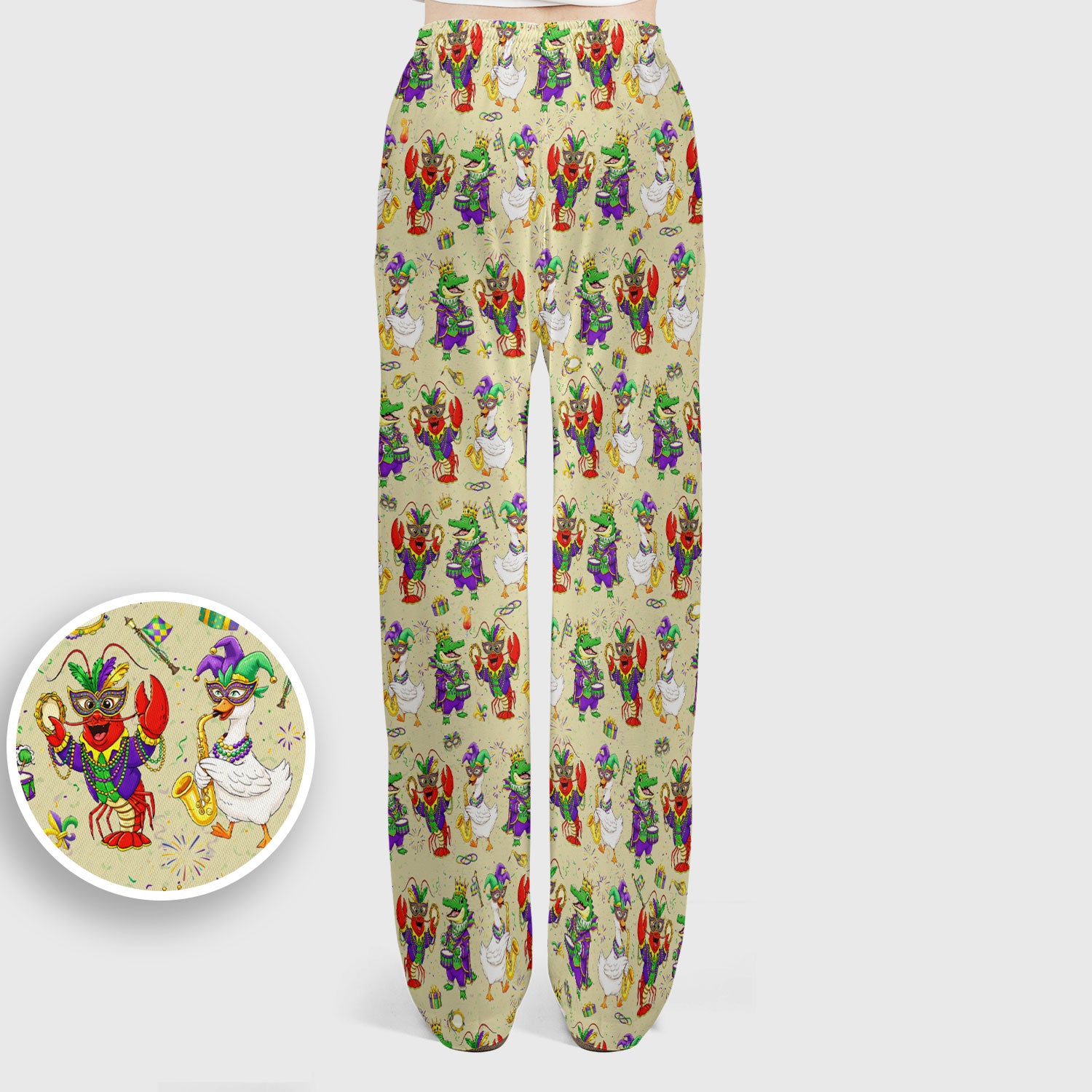 Crawfish And Duck Carnival Scrub Set, Mardi Gras Parade Pattern Nurse Shirt, Breathable Fabrics Nursing Uniform