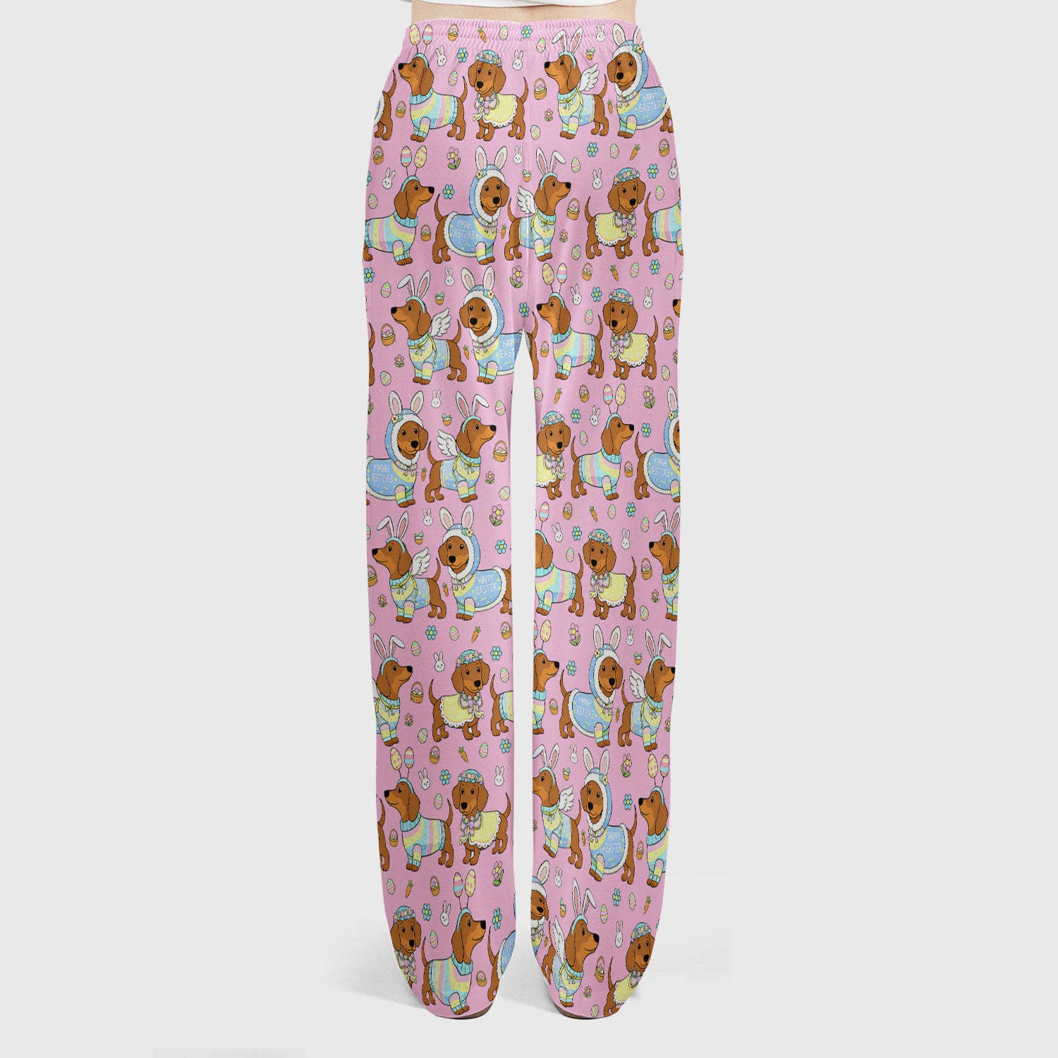 Easter Dachshund Bunny Pattern Scrub Set, Scrub Pants and V Neck Top